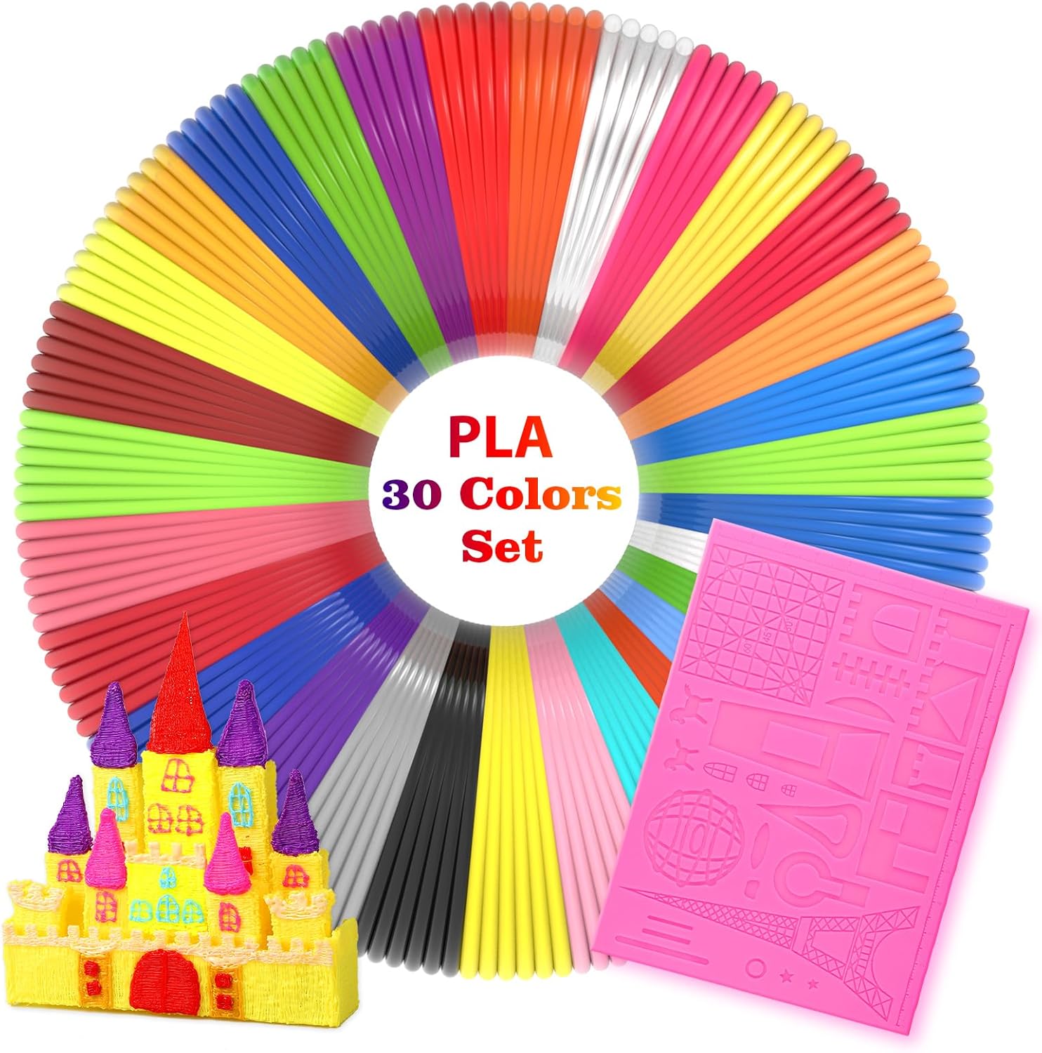 Dikale – Silikona paklājiņš ar formām, 1,75 mm PLA filaments, 30 krāsu komplekts