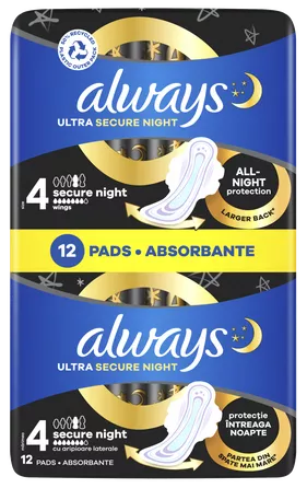 Always Ultra Secure Night – Higiēniskās paketes ,12 gab