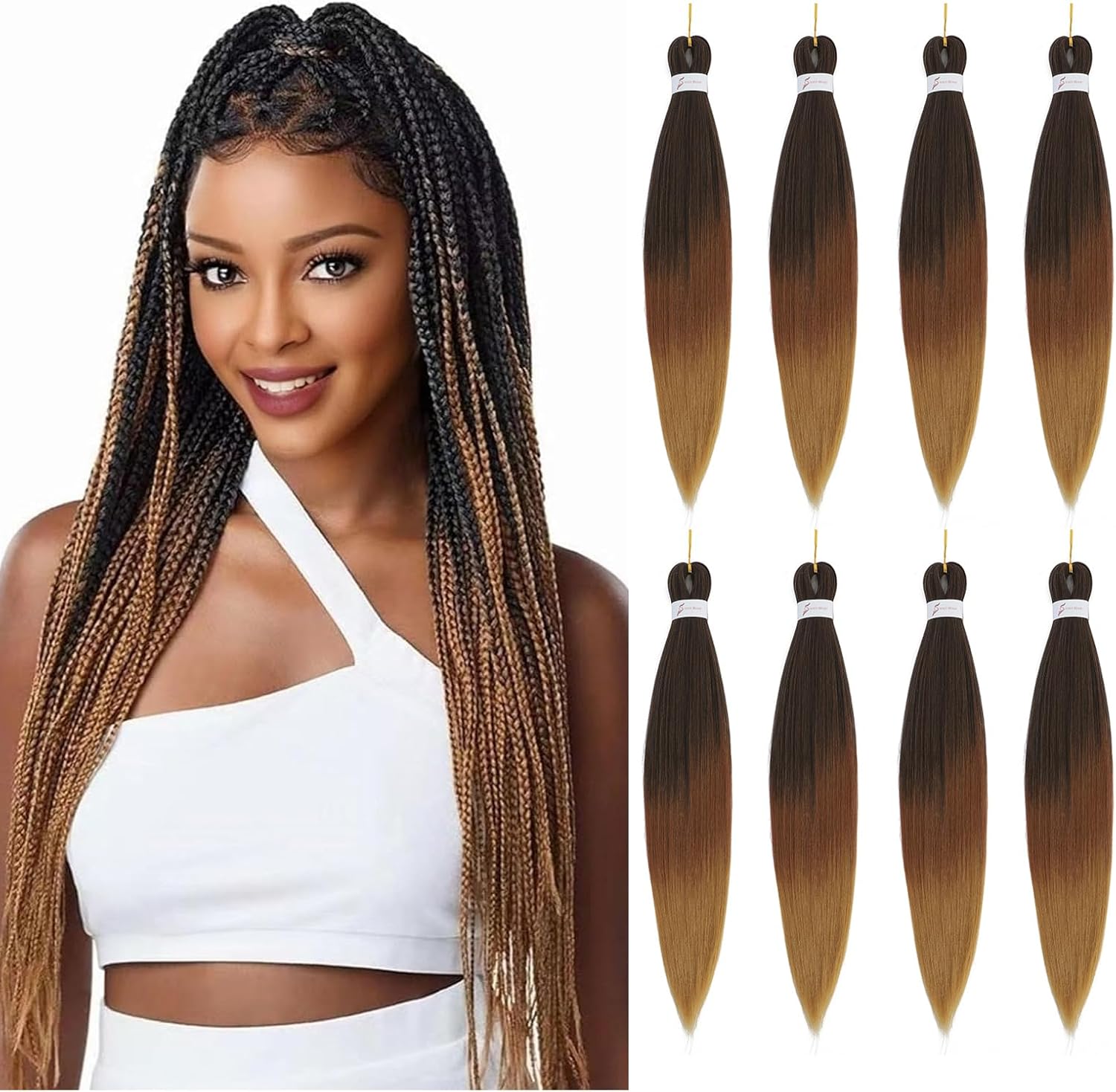 X-Tress T1B3027 Ombre Blond – Āfrikas stila matu pīnes pagarinājumi, 60 cm, trīs krāsu tonis, dabisks izskats, komplekts 8 gab.