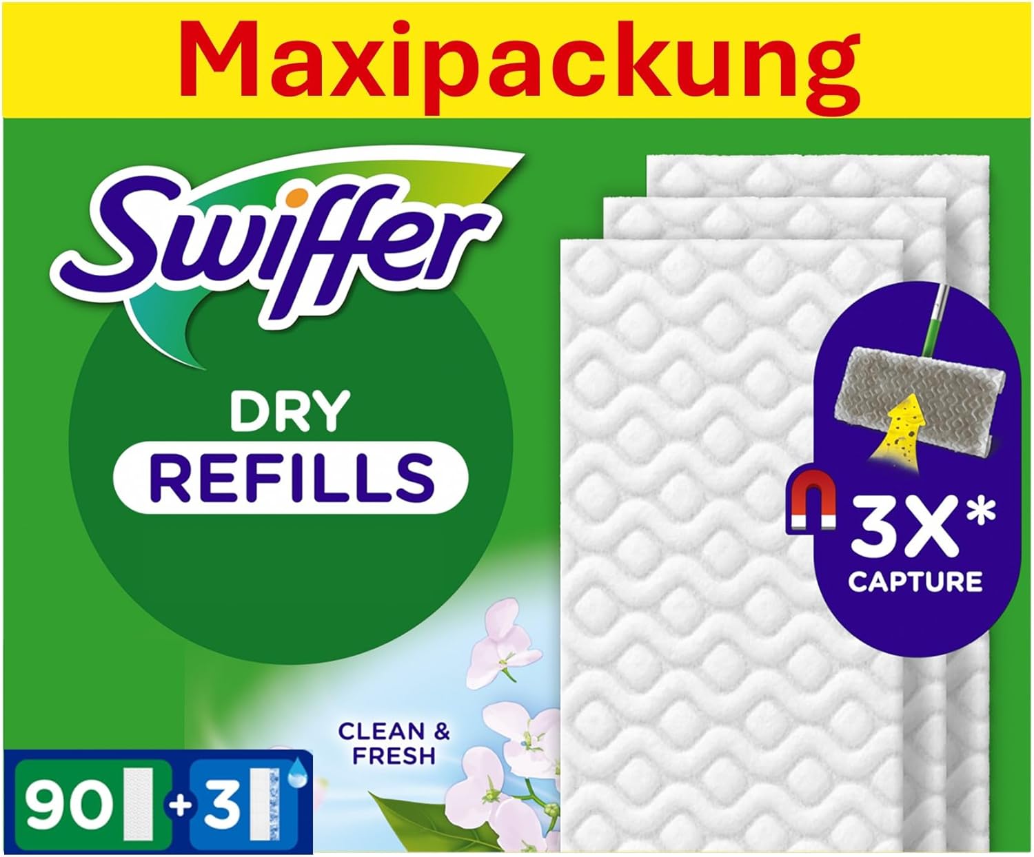 Swiffer – Sausās un mitrās uzkopšanas salvetes, 90 sausie, 3 mitrie