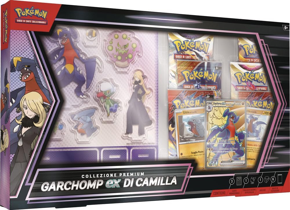 Pokémon GCC Premium Kolekcija – Spēļu kārtis, Garchomp-EX Camilla, 3 hologrāfiskās kartes, 6 paplašinājumu komplekti, kolekcionāru izdevums