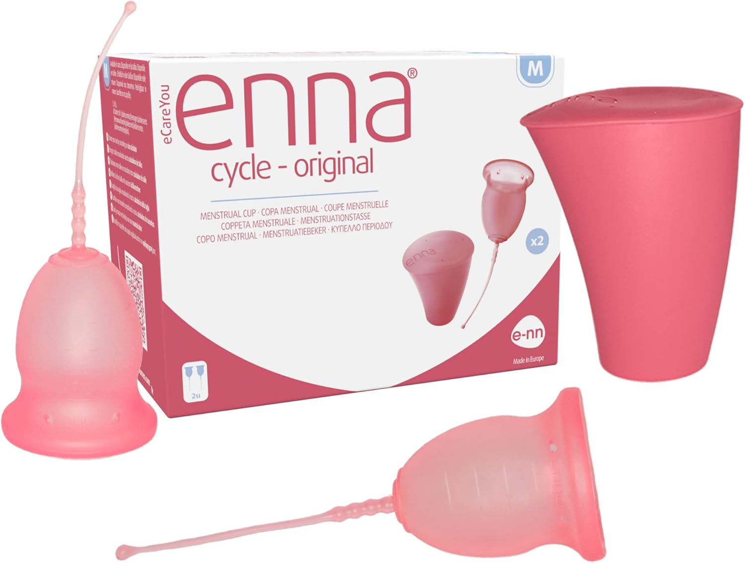 Enna Cycle "M" 183163.7  – Komplekts ar menstruālo krūzīšu pāri, sterilizācijas konteineris, FDA apstiprināts, medicīniskais silikons