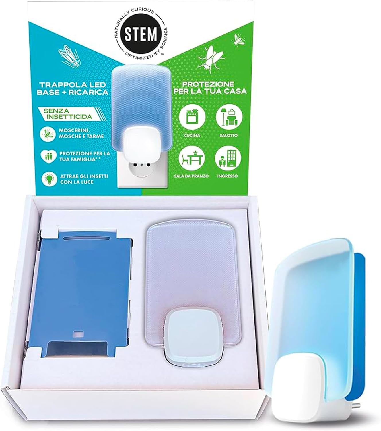 STEM – LED lamatas pret odiem un ērcēm, bez insekticīdiem, 24/7 aizsardzība, iekštelpās, 1 pamatne, 1 uzpildes komplekts
