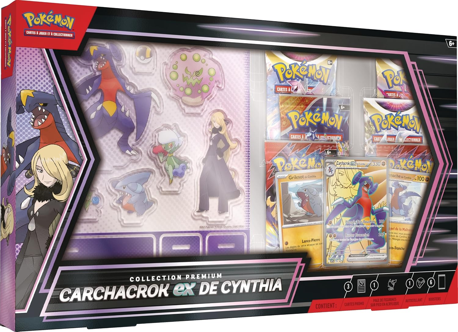 Pokémon Cynthia's Carchacrok-ex Premium kolekcija – Kolekcijas karšu komplekts, 3 spīdošās kartes, 6 papildkomplekti