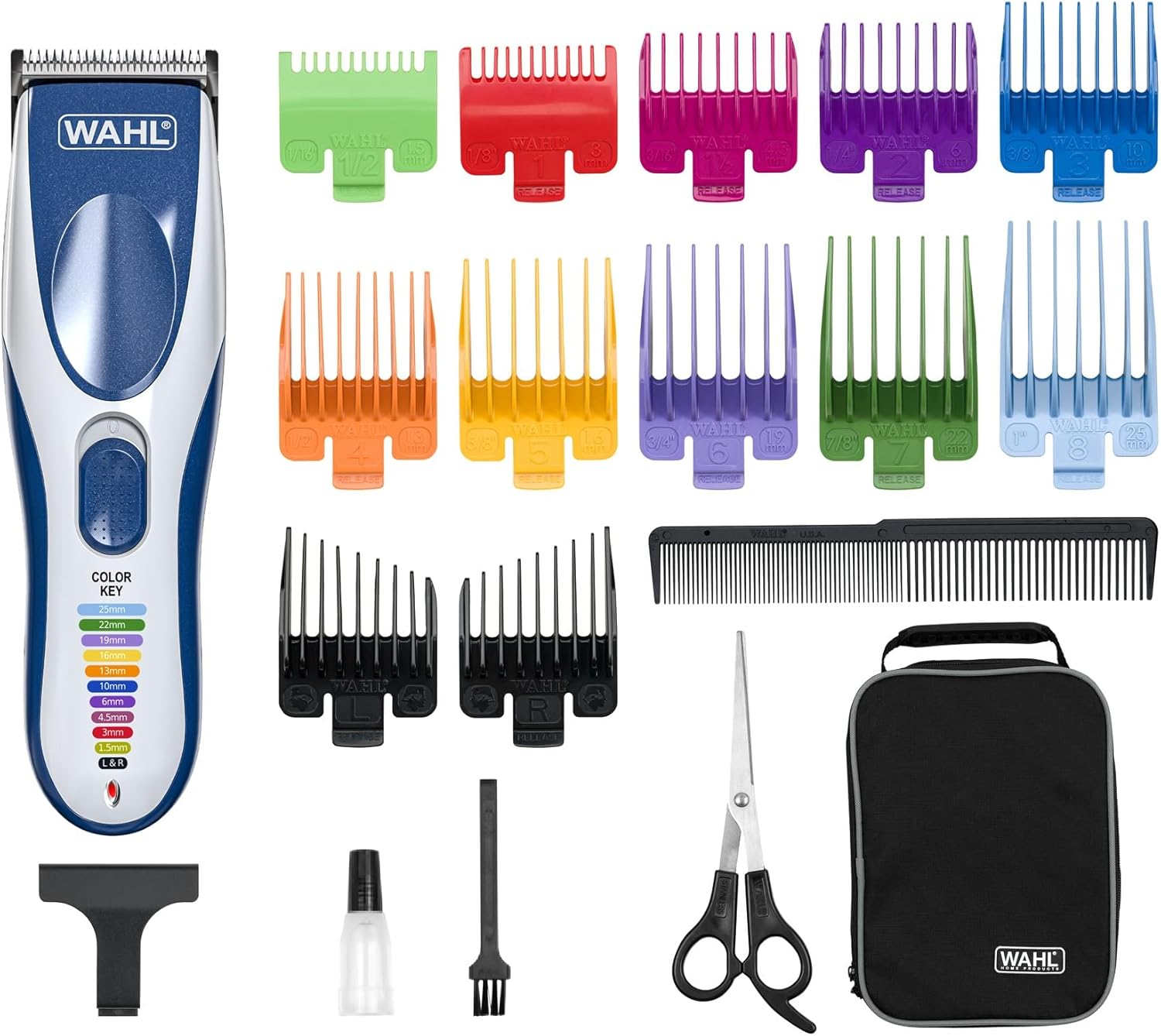 Wahl ColorPro 09649-016 Colour PRO – Bezvadu matu griezējs, viena vienība, zils, sudraba tonis, krāsu kodi, pielāgojami ķemmes uzgaļi