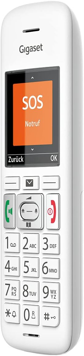 Gigaset E370HX – Bezvadu DECT klausule ar uzlādes paliktni, saderīgs ar Fritzbox, SOS funkcija, vienkārši lietojams, krāsains displejs, balts