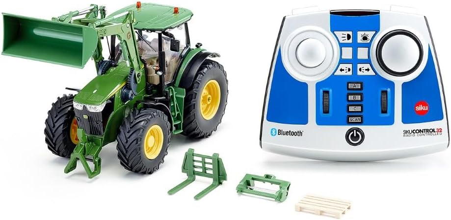 Siku 6795 – John Deere 7310R traktors ar frontālo iekrāvēju, 1:32, tālvadība, Bluetooth pults un piederumi, zaļš