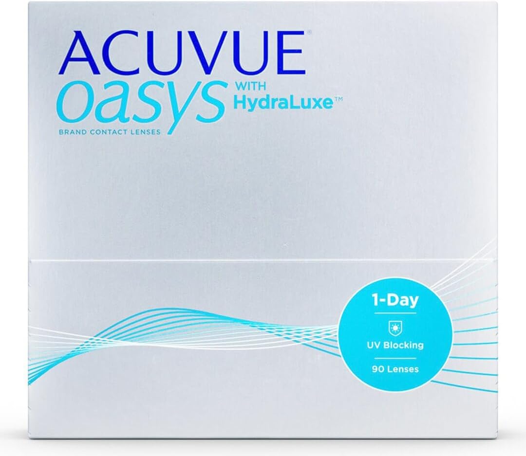ACUVUE OASYS 1-Day – Diennakts kontaktlēcas ar HydraLuxe, UV aizsardzība, skaidra redze, augsts komforts, -1,25 dioptrijas