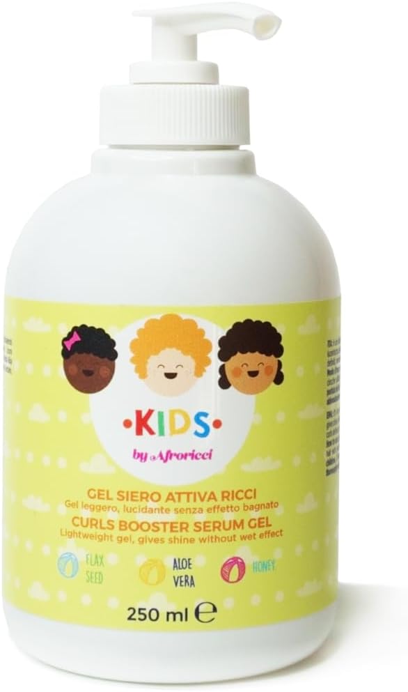 AfroRicci Kids Gel – Bērnu matu ieveidotājs serums, 250 ml, viegla želeja, spīdums, novērš sprogas, ražots Itālijā