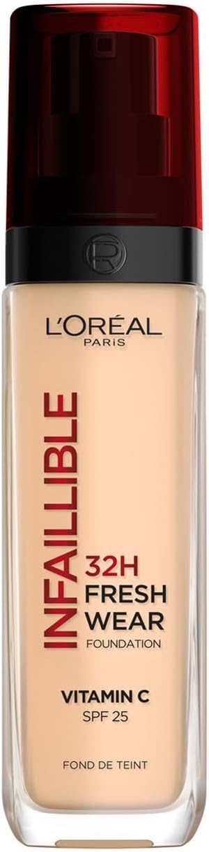 L'Oréal Paris Infaillible – Ilgnoturīgs šķidrais tonālais krēms, 32H, SPF25, ūdensizturīgs, mitrinošs, tonis: 100 Lin