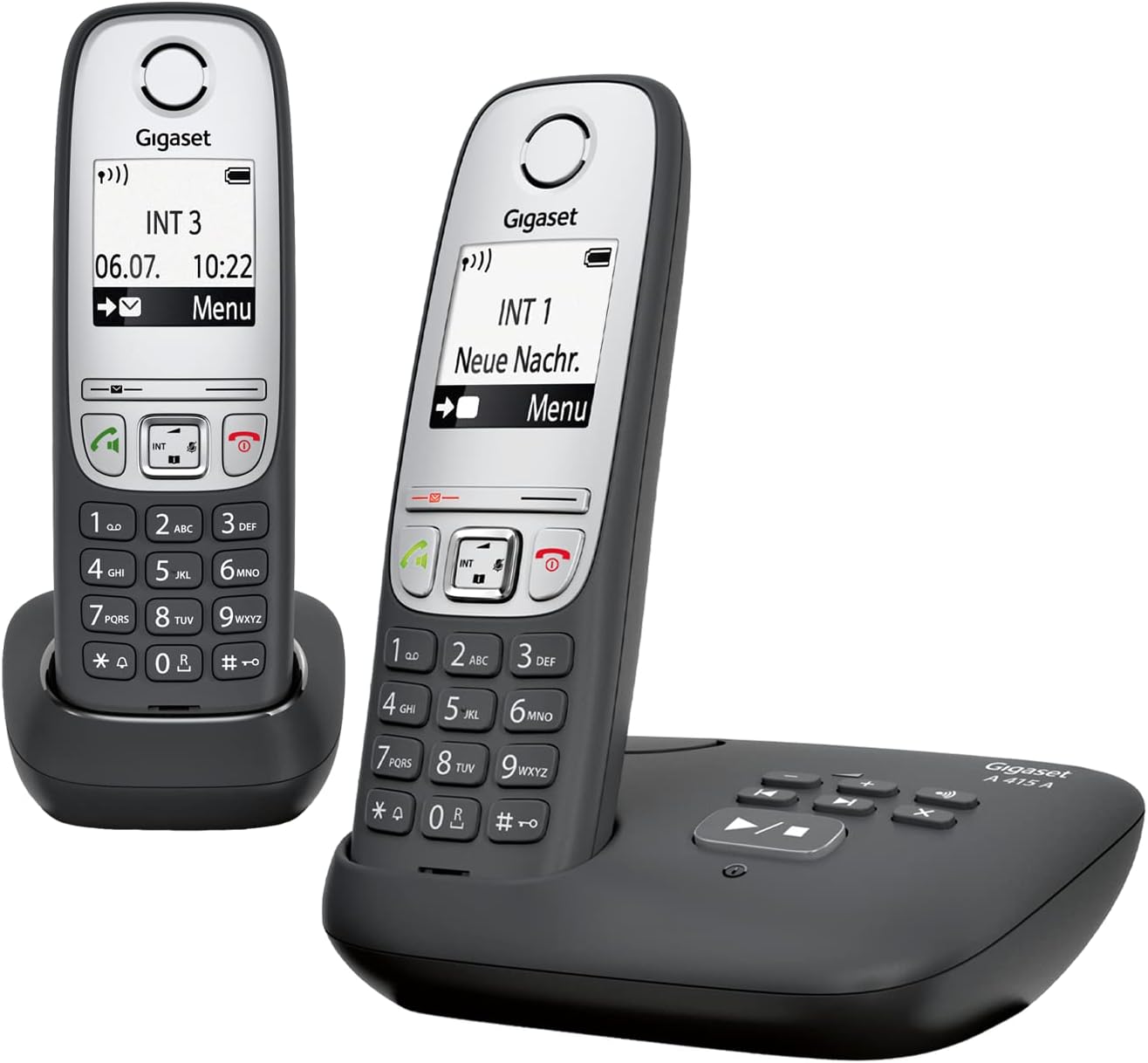 Gigaset A415A DUO – Bezvadu DECT telefoni, automātiskais atbildētājs, brīvroku režīms, 100 numuru telefona grāmata, melni