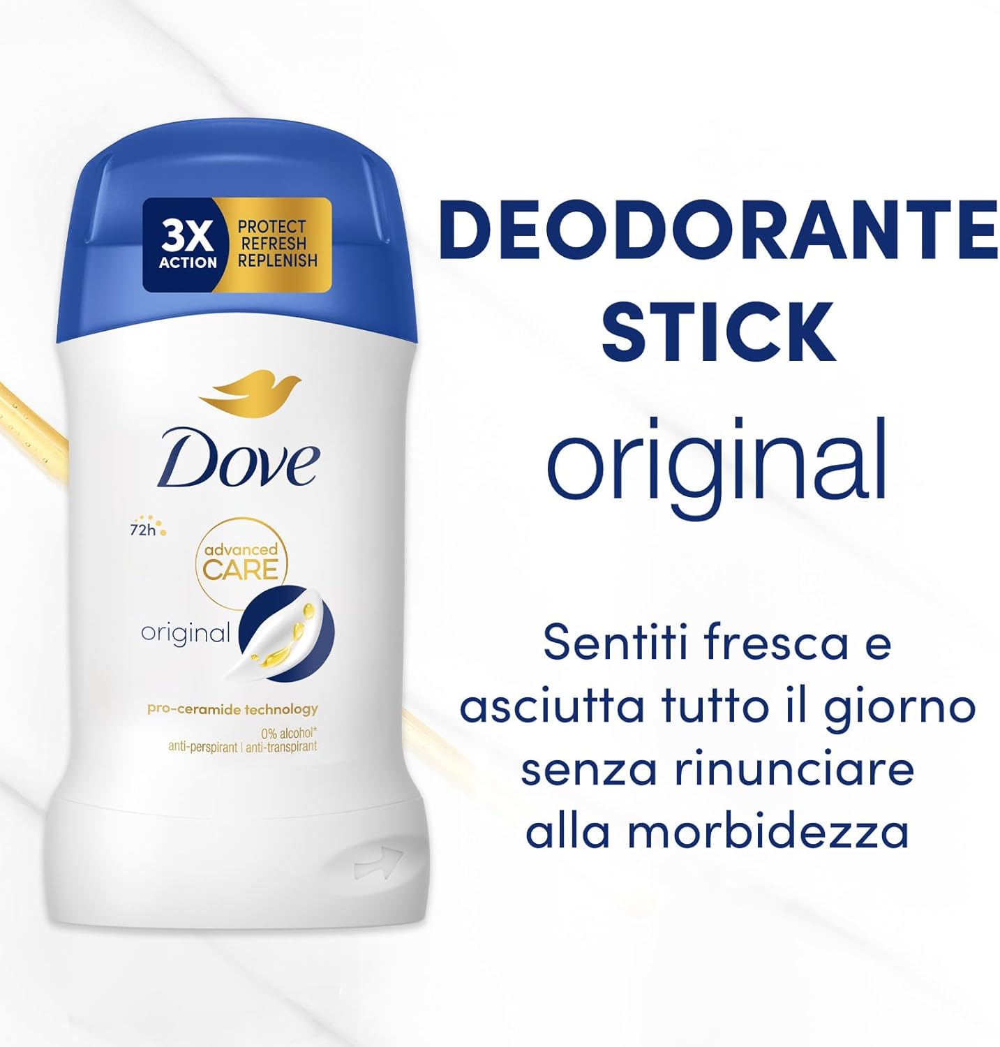 Dove Original – Antiperspirants dezodorants stick, līdz 72 stundu aizsardzība, pro-keramīdu tehnoloģija, mitrinošas sastāvdaļas, vīriešiem un sievietēm, 50 ml