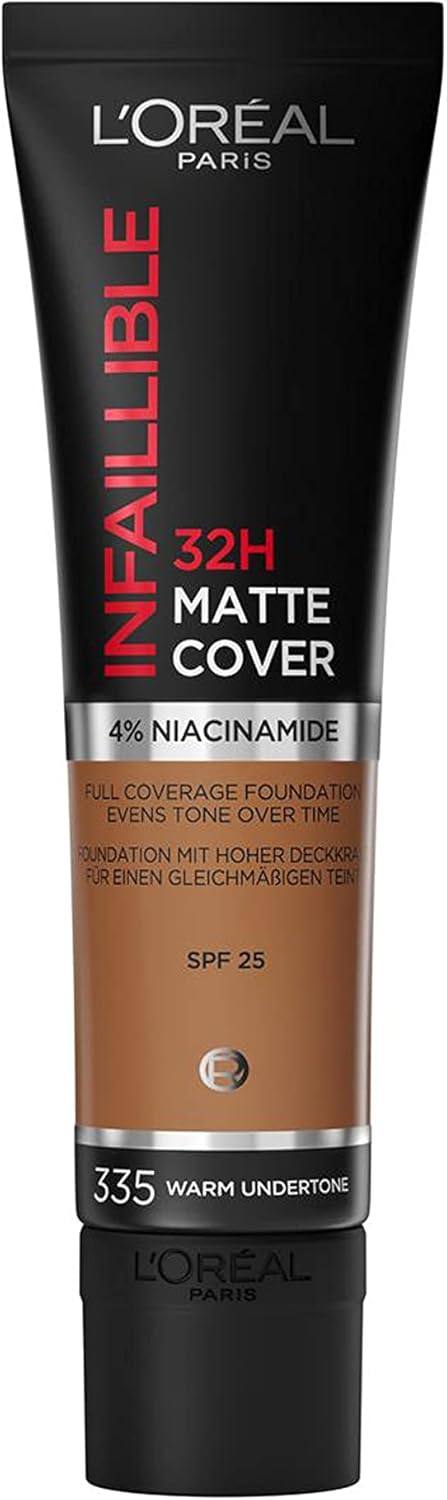 L'Oréal Paris Infaillible Matte Cover – Matējošs tonālais krēms ar pilnu pārklājumu, 32 stundu noturība, siltais tonis, 30 ml