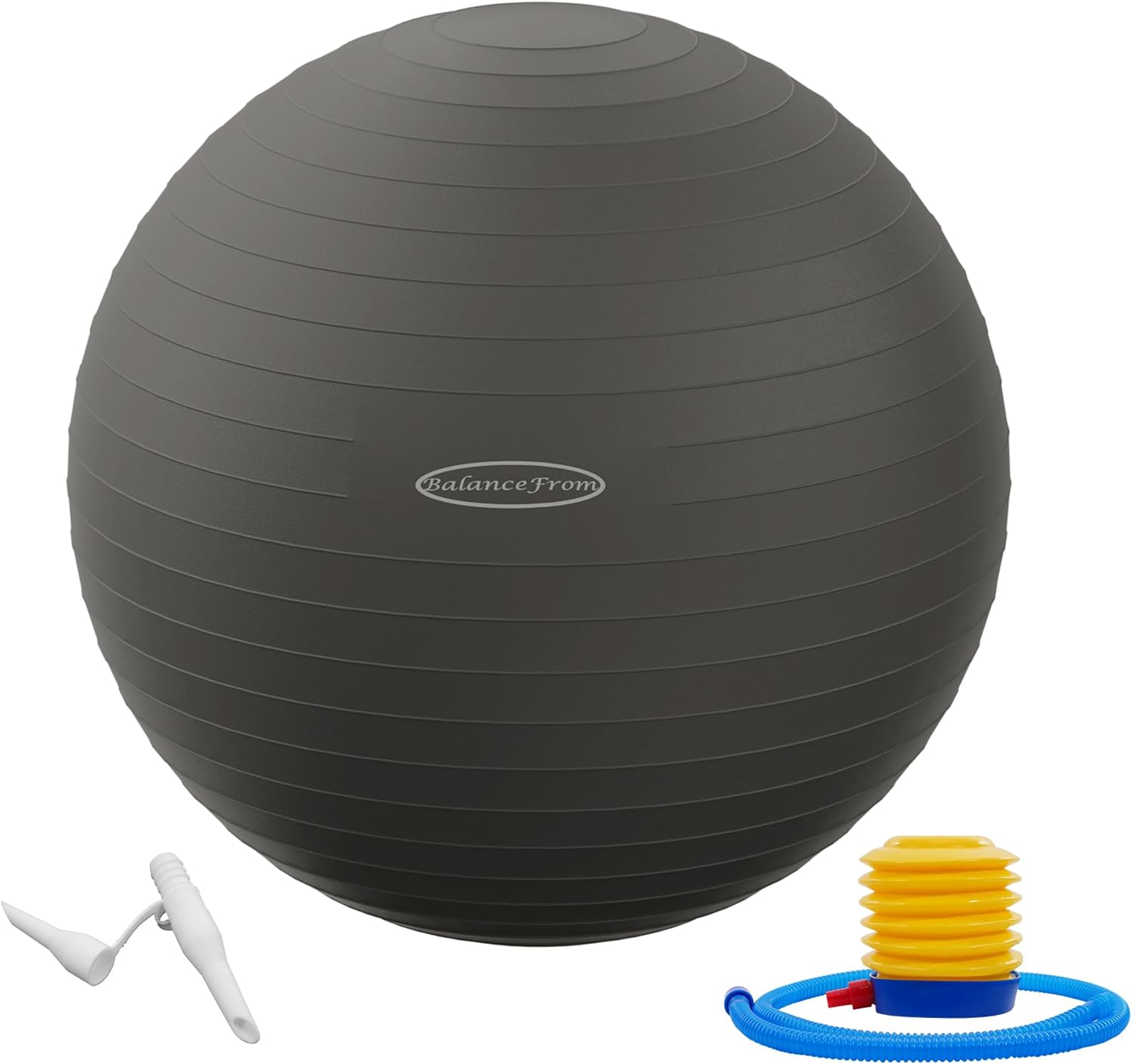 BalanceFrom – Izturīga vingrošanas bumba, pret plīšanu, neslīdoša, ar ātru sūkni, XL, pelēka, 68-75 cm