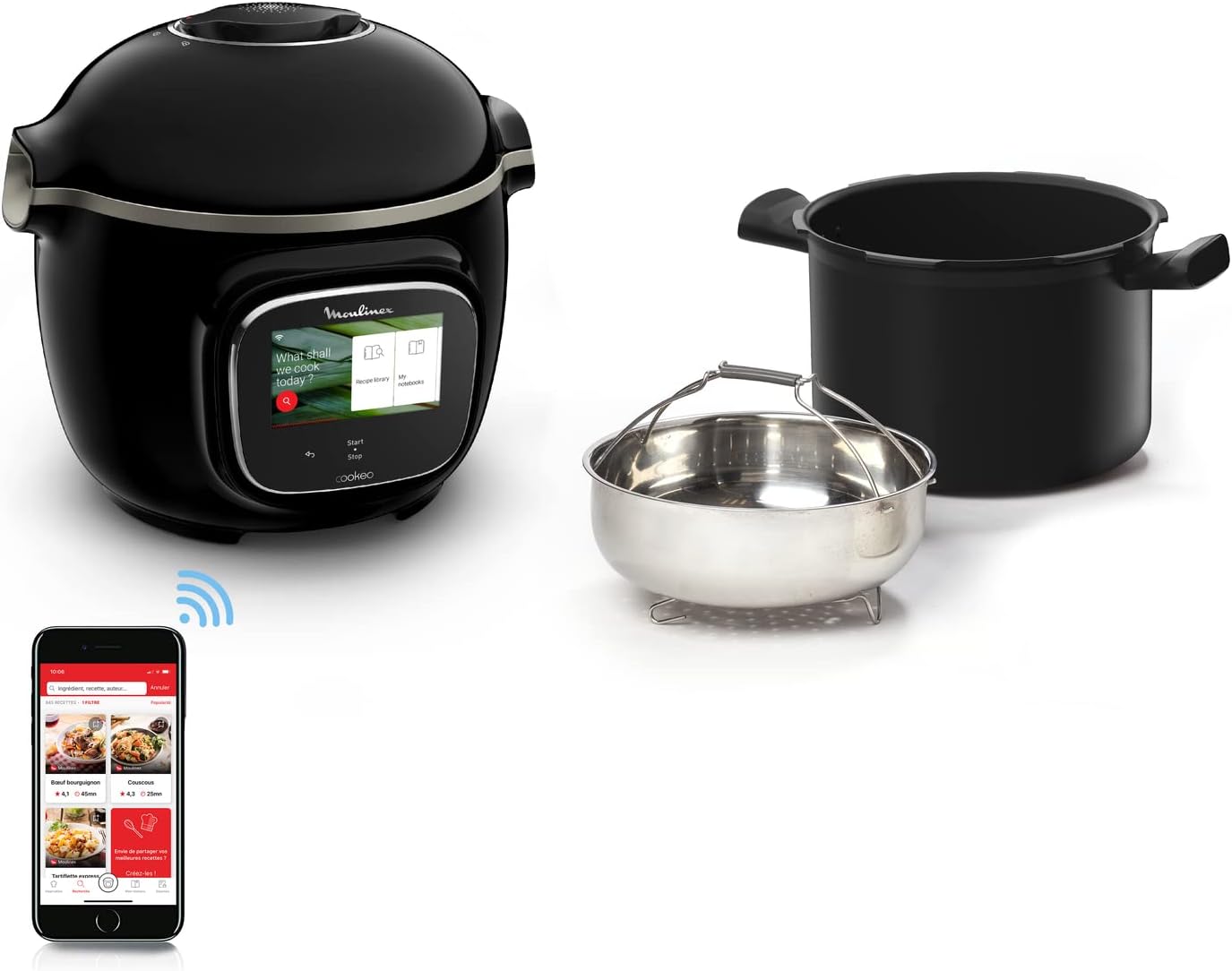 Moulinex Cookeo Touch Wifi CE902800 – Inteliģentā daudzfunkcionālā plīts, 6 L, augsts spiediens, 250 receptes, melna