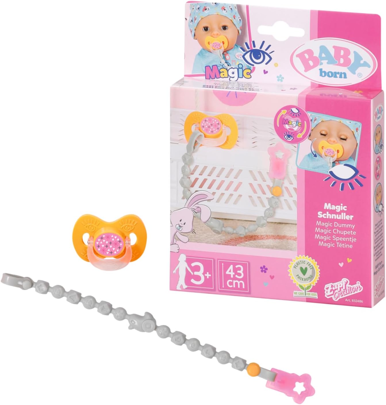 BABY Born Magic 832486 – Māneklis ar ķēdīti, miega un pamošanās funkcija, piemērots 43 cm lellēm, piemērots maziem bērniem