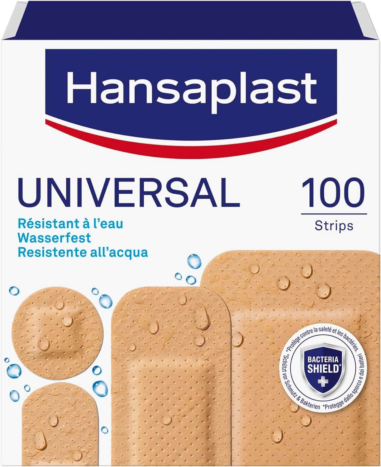 Hansaplast Universal – Ūdensnecaurlaidīgi plāksteri, augsta lipīguma spēja, elpojoši, 100 gab., dažādi izmēri