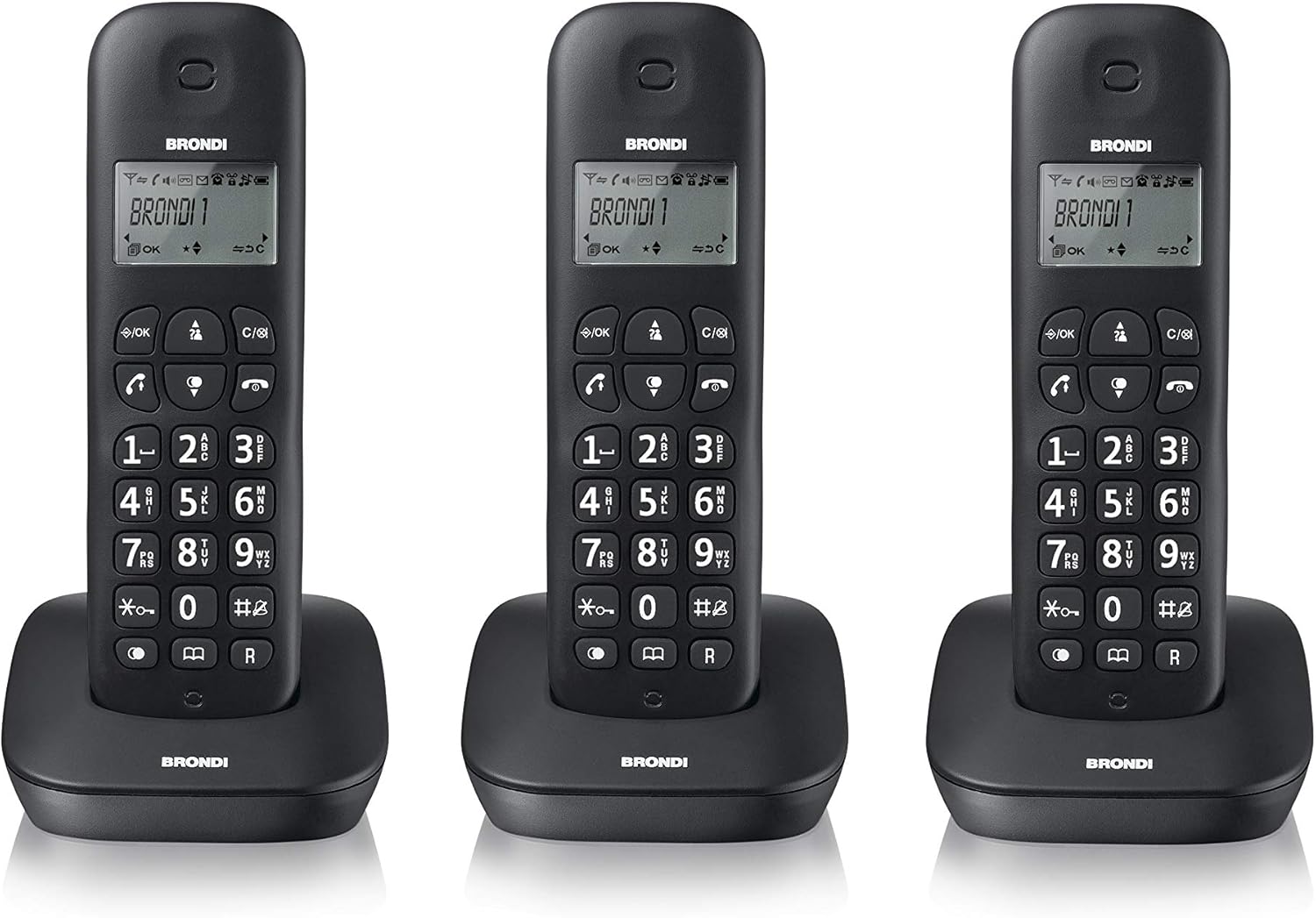 Brondi Gala Trio – Bezvadu telefona komplekts ar atbildes funkciju, melns, trīs klausules