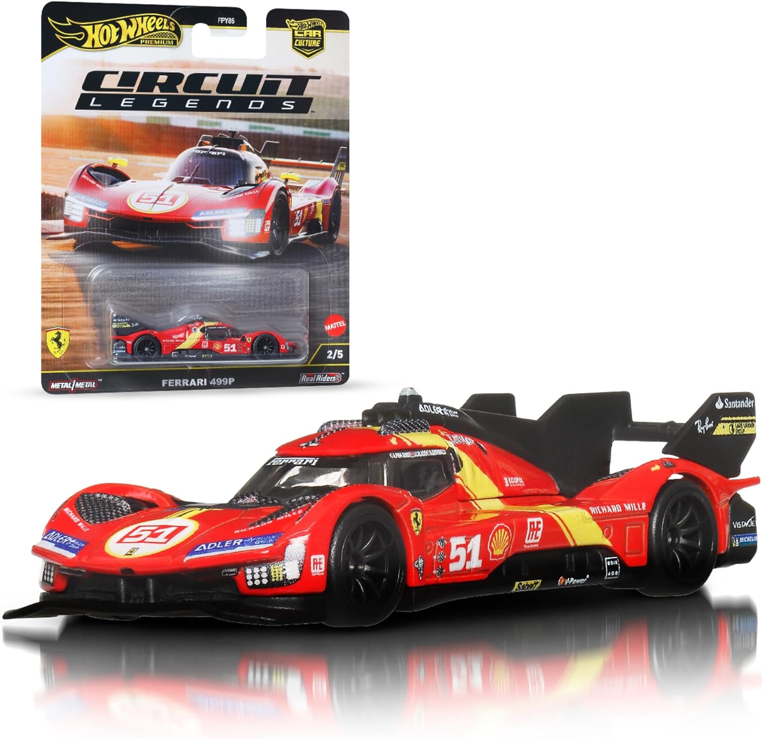 Hot Wheels Car Culture JBK49 – 1:64 mēroga lējuma rotaļlietu transportlīdzeklis, augstas kvalitātes, Real Riders riepas, metāla virsbūve un šasija, sarkans