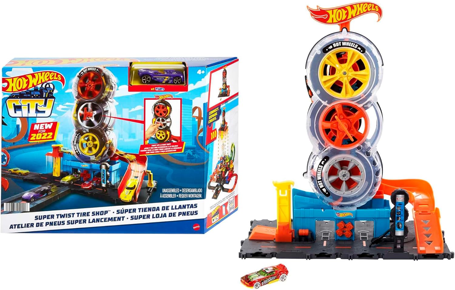 Hot Wheels HDP02 – Pilsētas super riepu veikala rotaļu komplekts, ar atslēgas pagriešanu, ideāla rotaļu dāvana bērniem vecumā no 4 līdz 8 gadiem