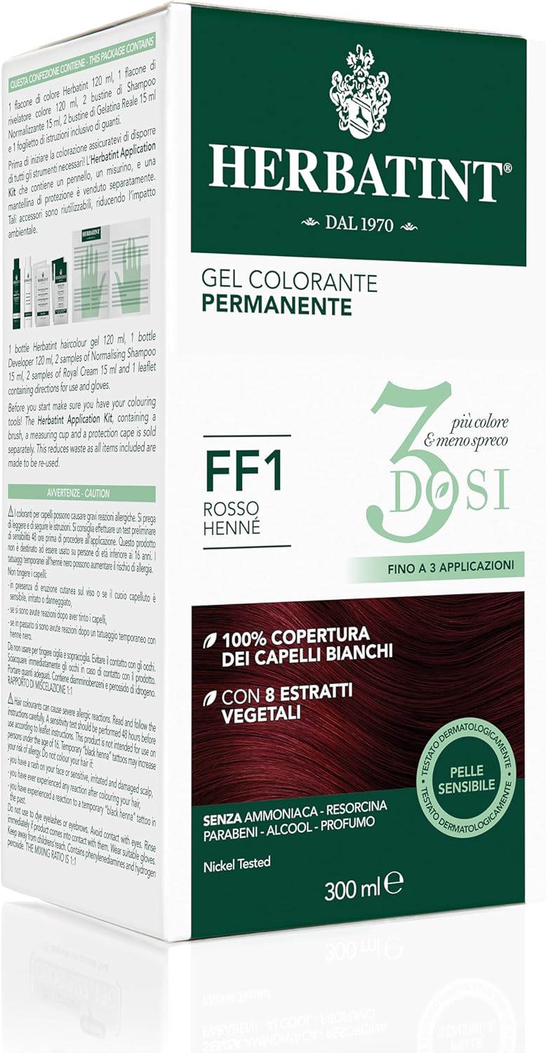 Herbatint - Matu krāsa, 300ml, FF1 Henna sarkanā, bez amonjaka, jutīgai ādai, 100% baltu matu pārklājums, ar 8 dabīgiem ekstraktiem