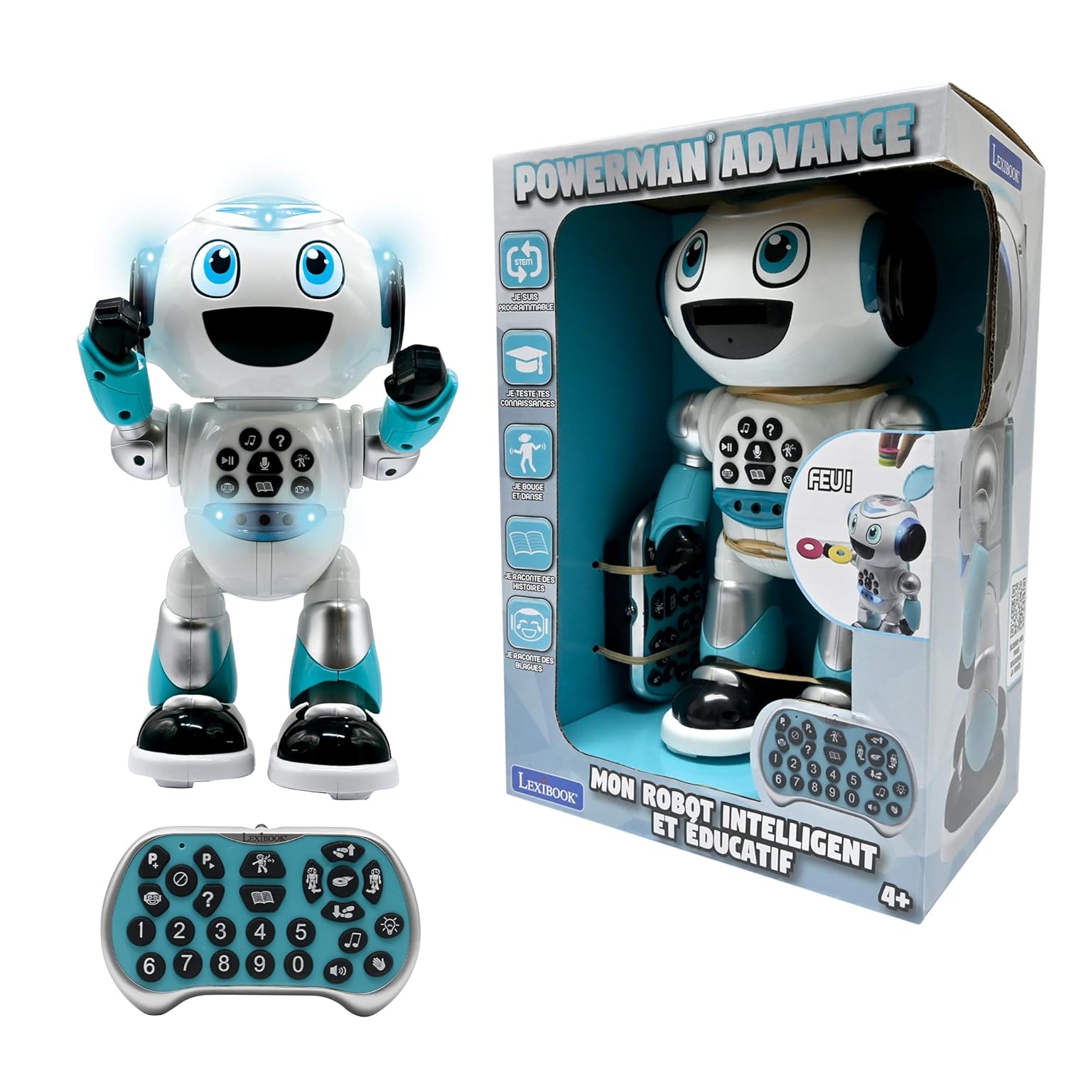 Lexibook Powerman Advance ROB28FR – Tālvadības rotaļu robots bērniem, programmējams, mūzikas atskaņošana, stāstu veidošana, balts