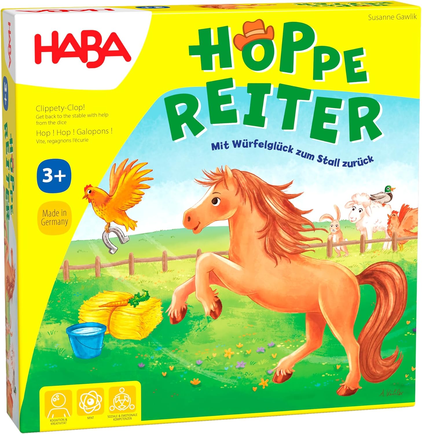 HABA Hoppe Reiter – Aizraujoša zirgu skriešanās sacīkšu spēle bērniem, vecums 3+, attīsta noteikumu sapratni, lēmumu pieņemšanas prasmes