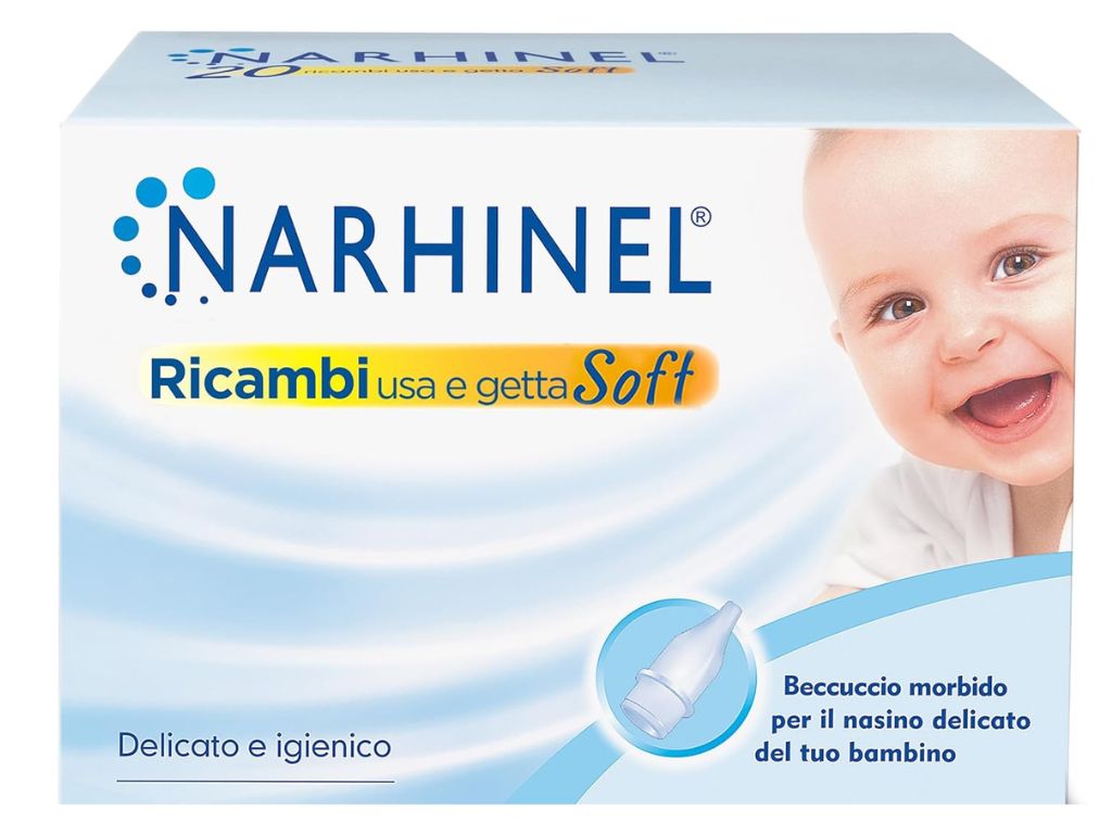 Narhinel Maxi Size – Mīkstās deguna aspiratora rezerves daļas zīdaiņiem, ar higiēnisku filtru, gļotu aizturēšanai, 20 vienreizlietojamu daļu iepakojums