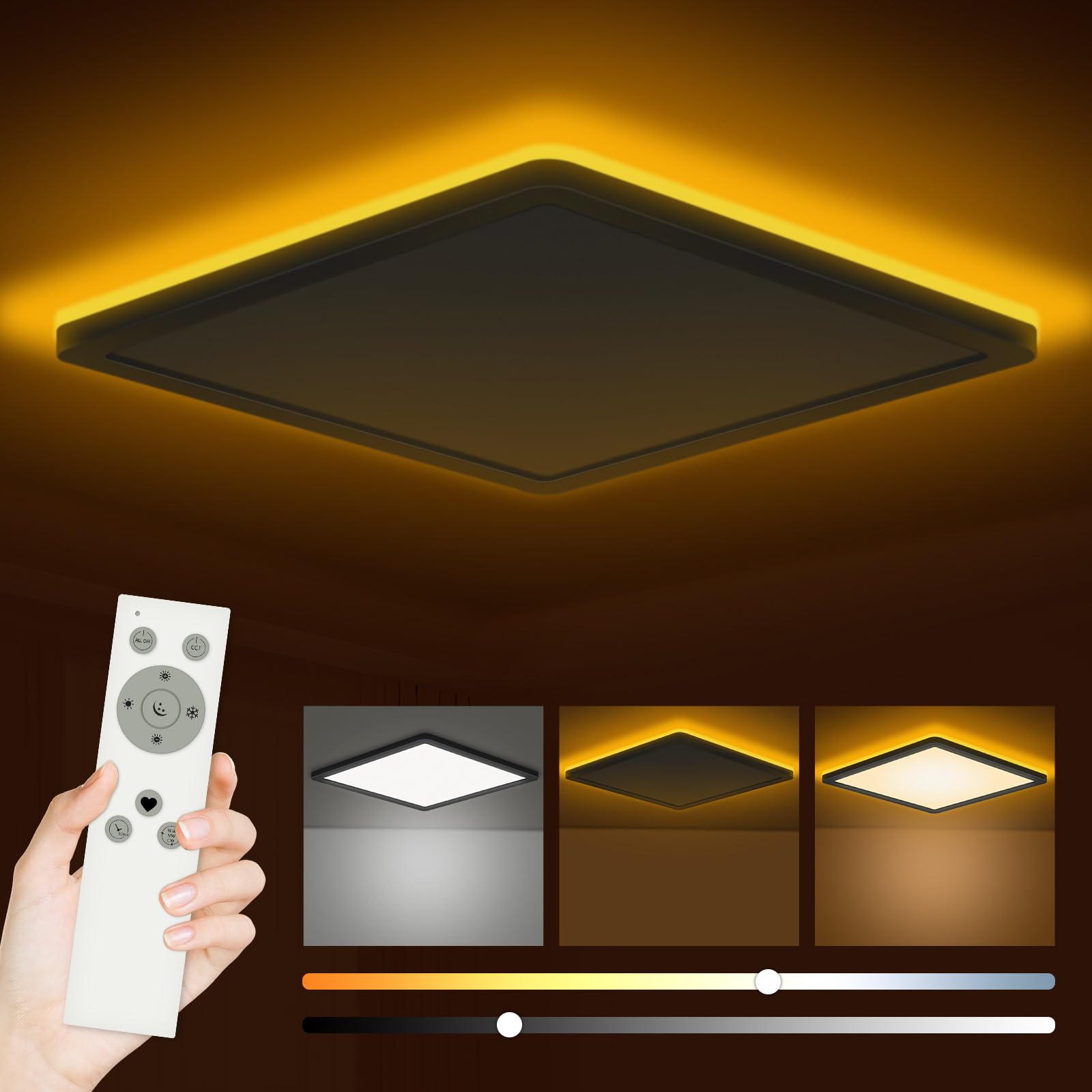 Bowfar LED - Griestu lampiņa, 24W, dimējama, 3000K-6500K, melna, 30cm