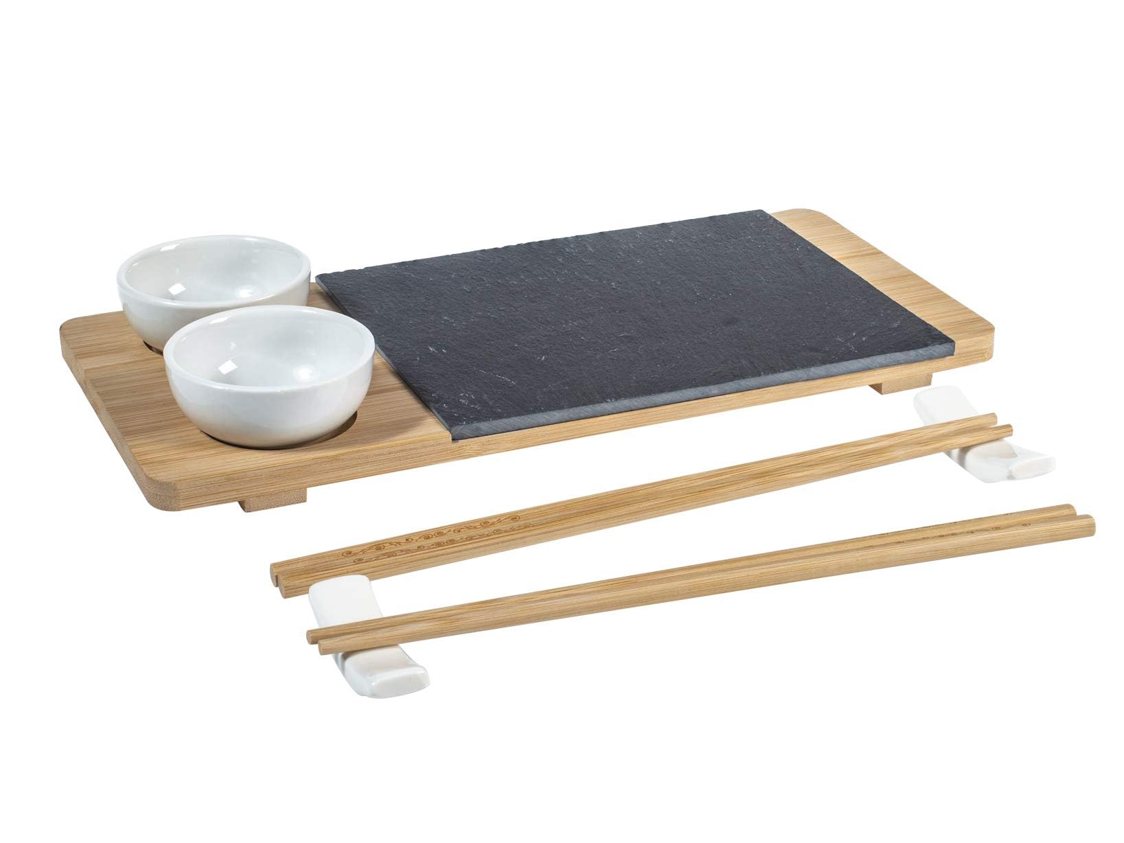 H&H 50489 - Sushi komplekts ar bambusu un šīferi, 30x14 cm, ar piederumiem