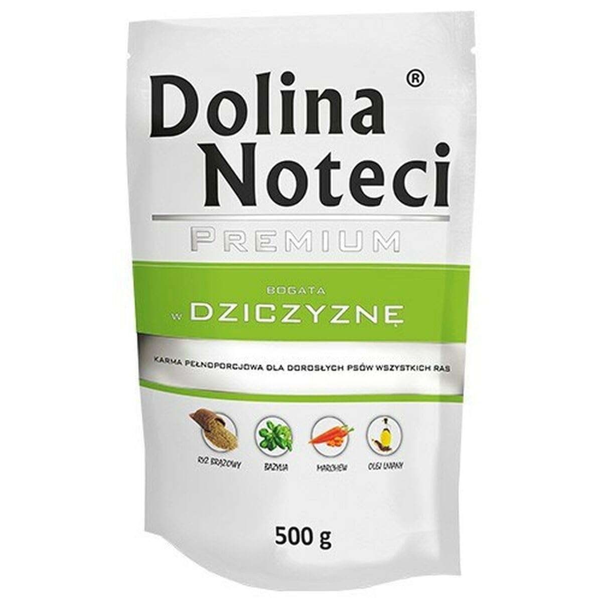 Dolina Noteci Premium - Mitrā suņu barība, medījums ar brūnajiem rīsiem, bez glutēna, 500g
