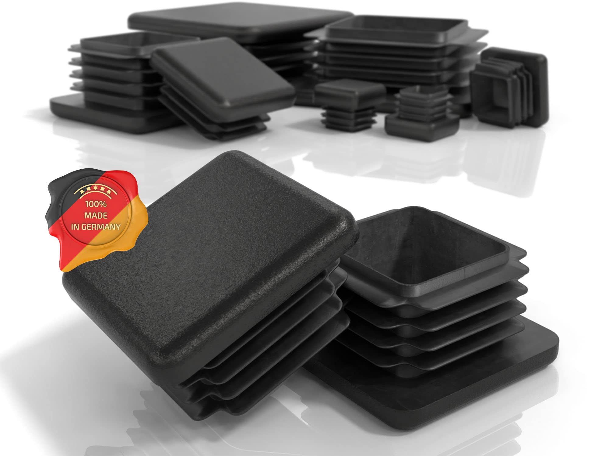 PD- 45x45 mm plastmasas kvadrātveida vāciņi metāla un alumīnija caurulēm, melni, 10 gab.