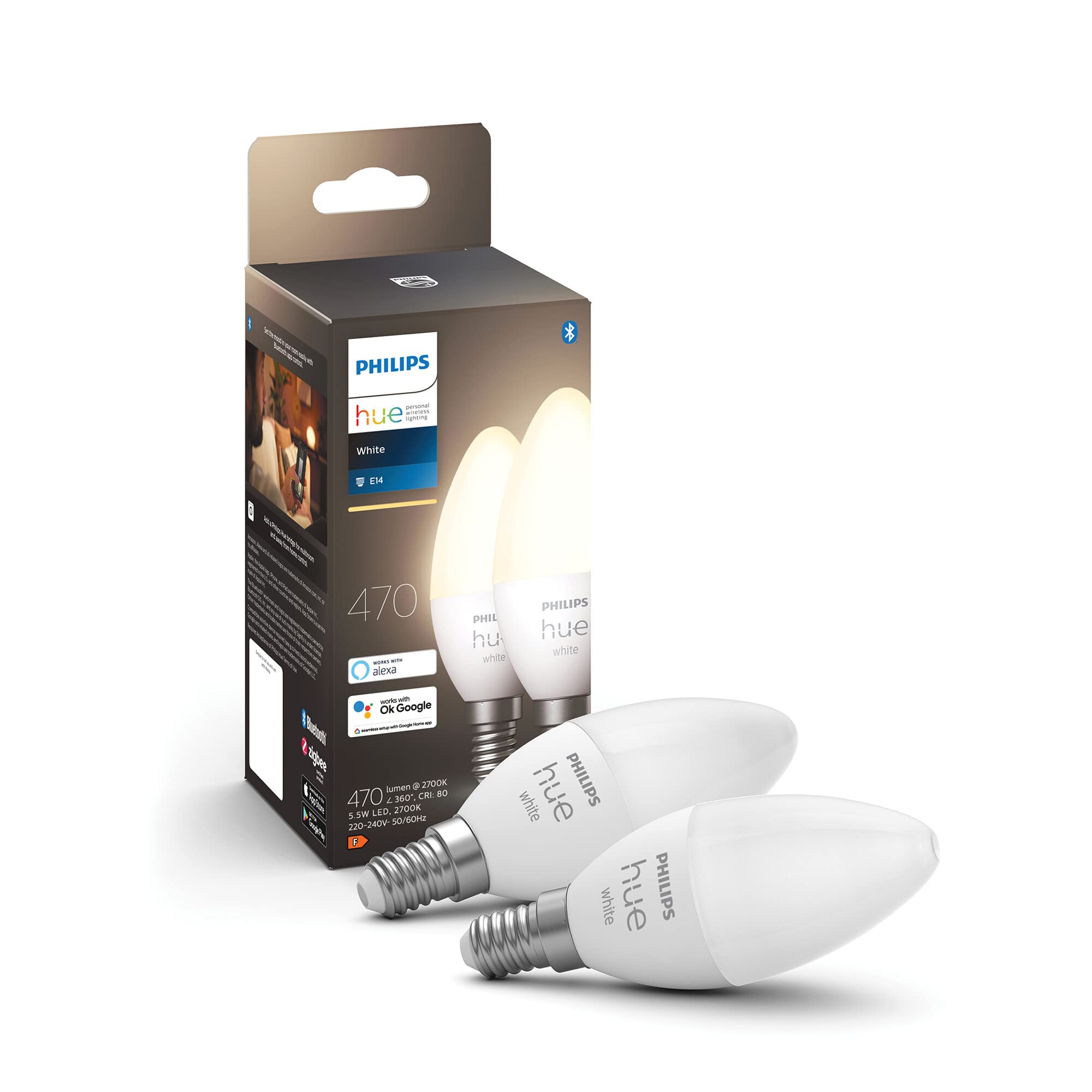 Philips Hue White E14 - LED sveces formas lampas, 2 gab., dimmējamas, siltbaltas