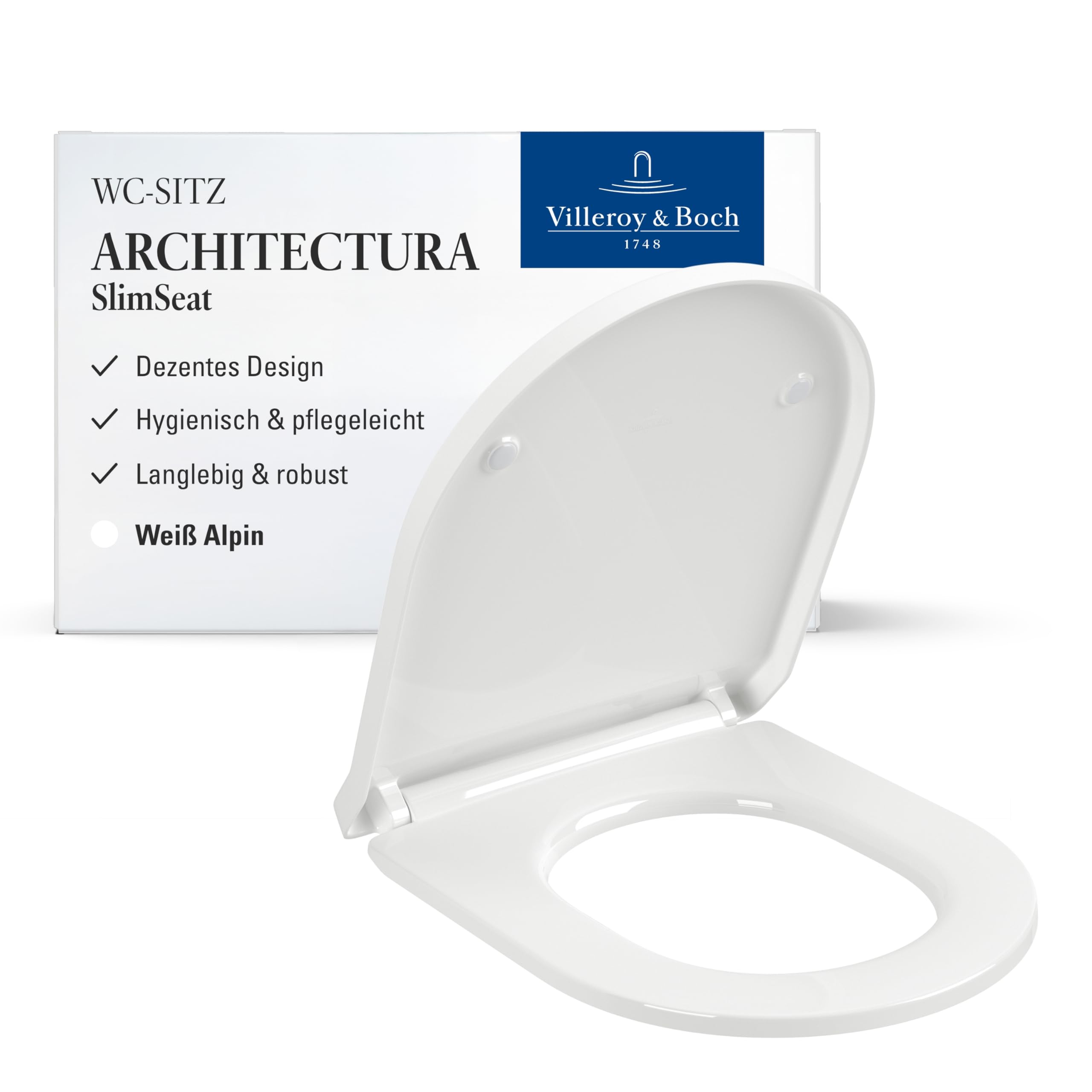 Villeroy & Boch Architectura Slim 8M706101 - Tualetes vāks ar nerūsējošiem eņģēm un DuraPlast, balts, alpu spīdīgs