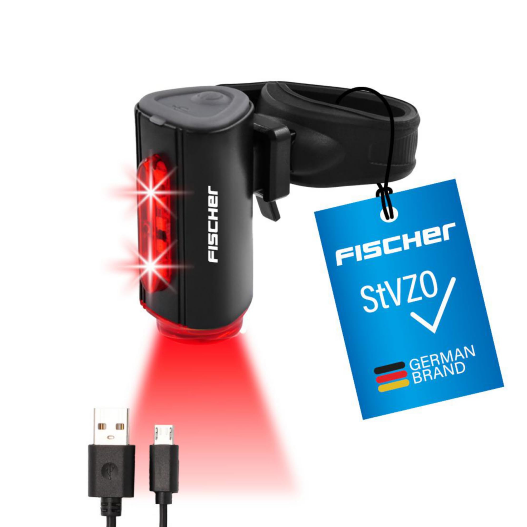 Fischer 50326 - LED uzlādējama velosipēda aizmugures gaisma, IPX4, melna