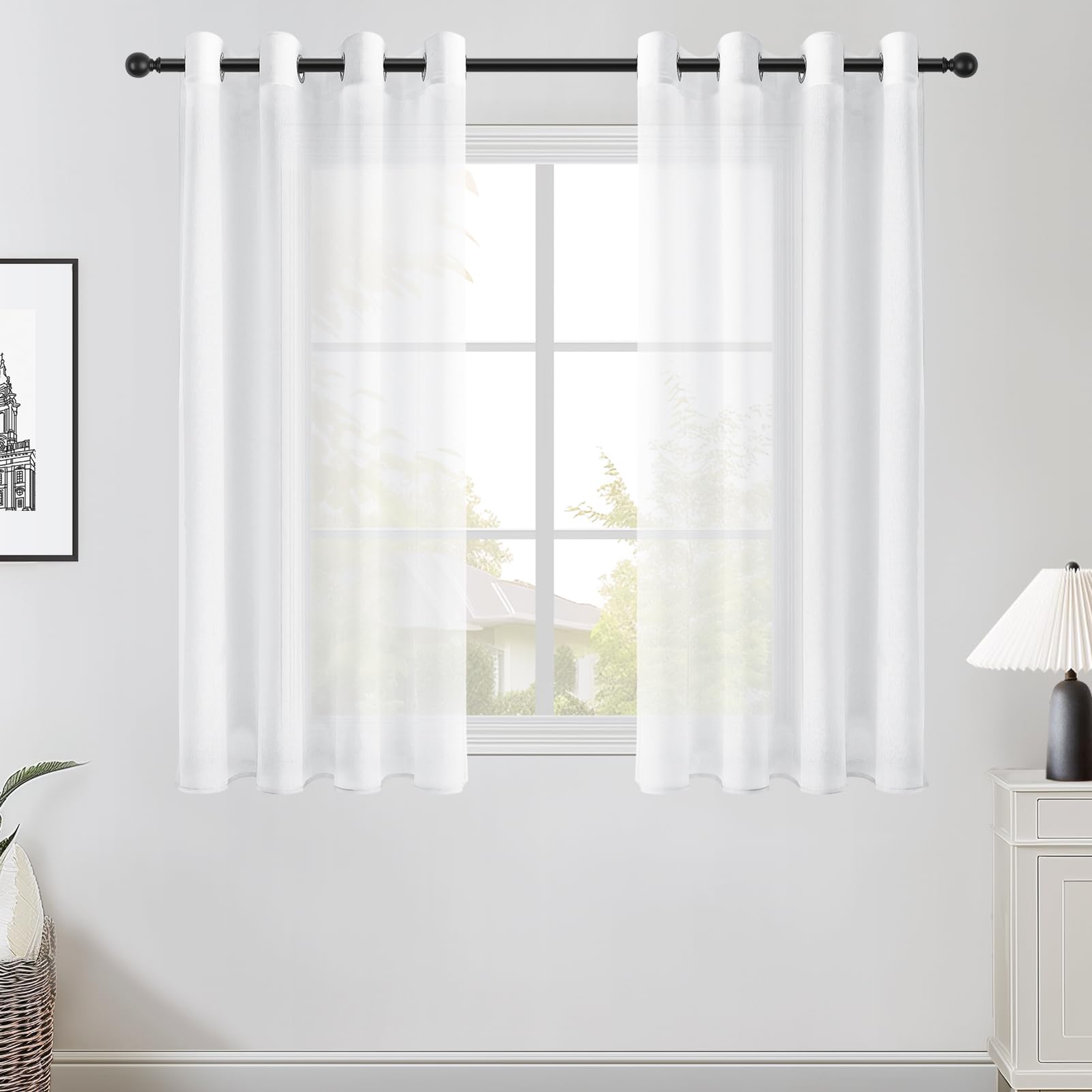 Topfinel - Baltie puscaurspīdīgie lina aizkari logam, 2 gab., 145x140cm, eleganti
