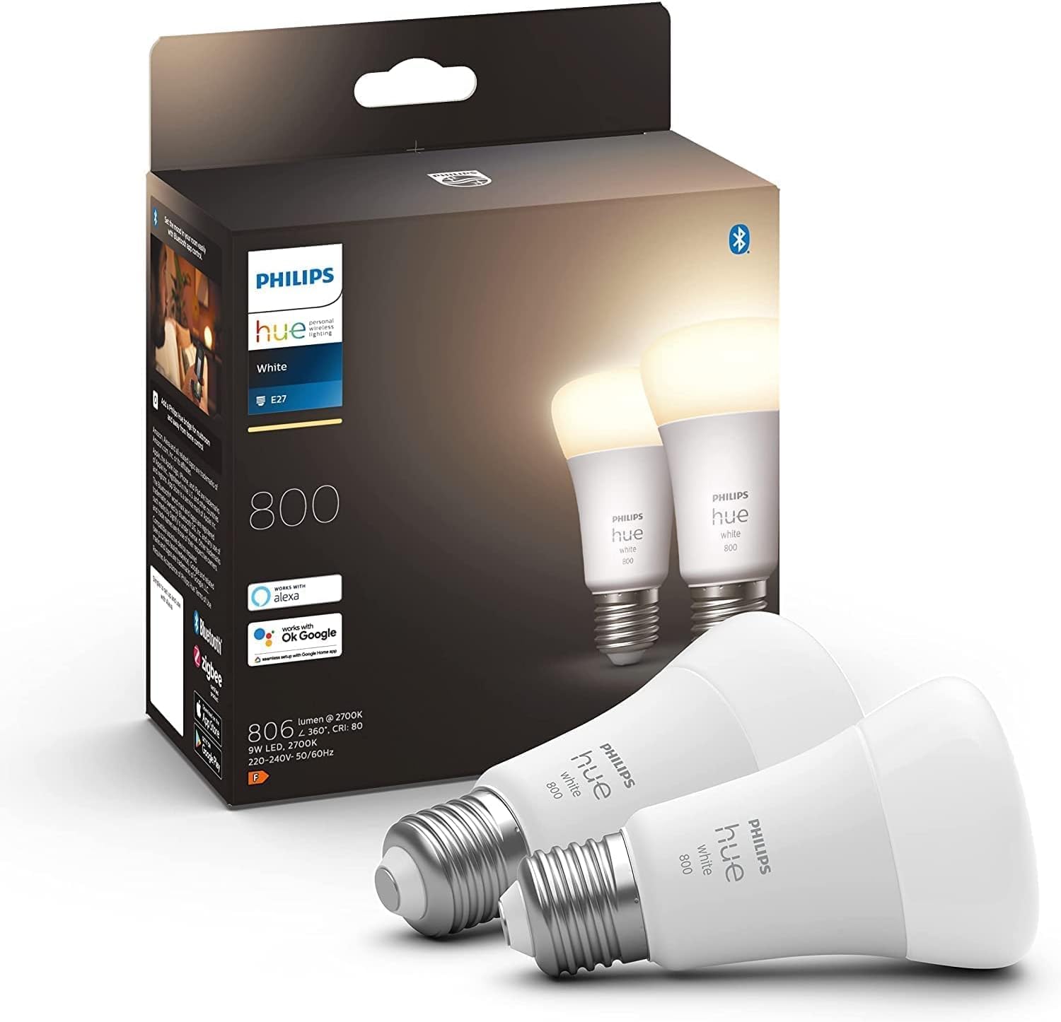 Philips Hue White E27 - LED spuldze, 810lm, silti balta, dimmējama, app vadība