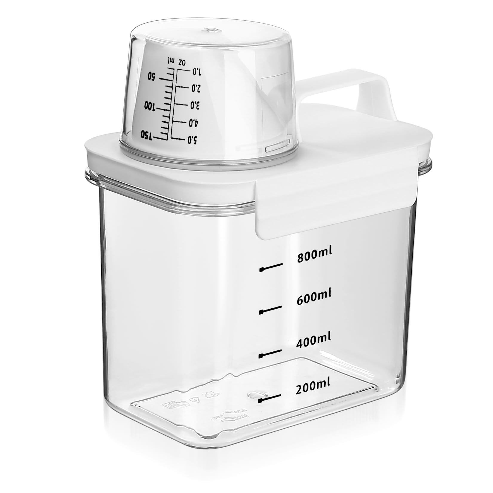 JJWUYUE - 1100 ml hermētisks mazgāšanas līdzekļa trauks ar mērglāzi un uzglabāšanas funkciju