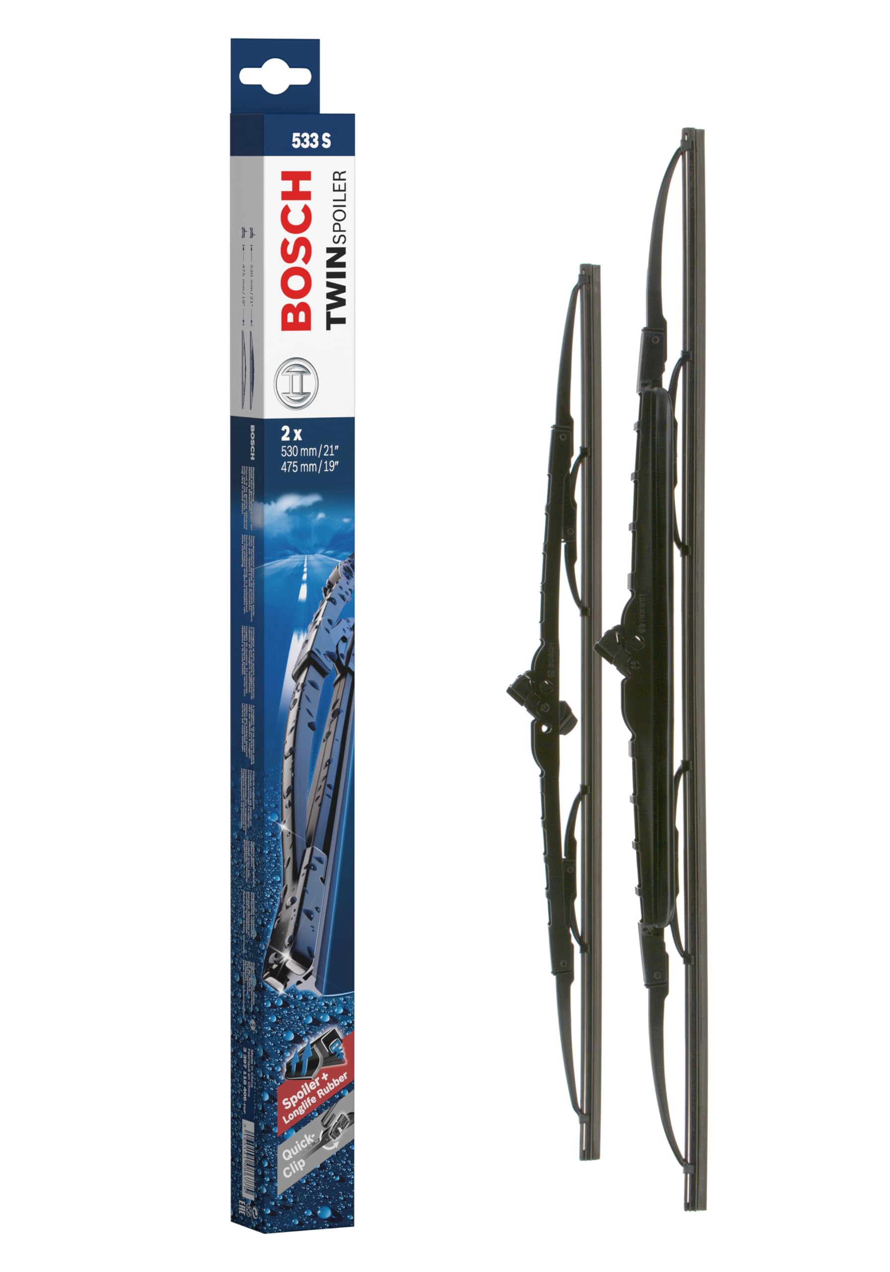 Bosch Twin Spoiler 533S - Priekšējā logu tīrītāju komplekts, 530mm+475mm