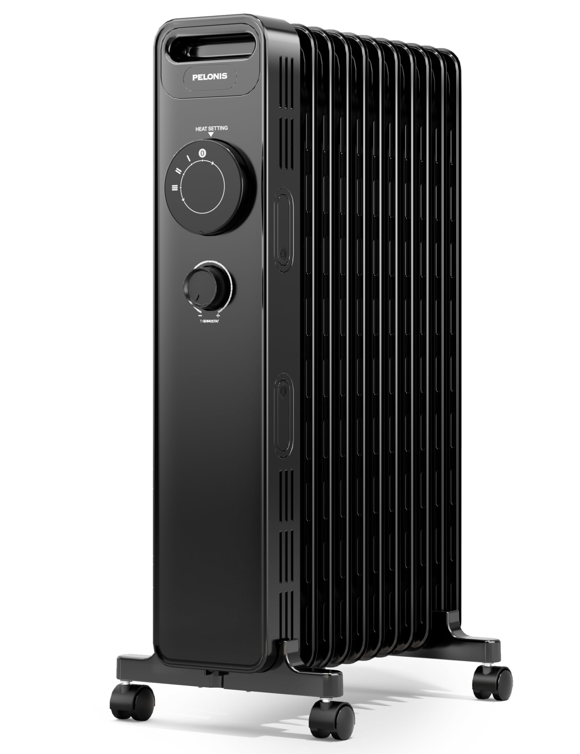 PELONIS NY2311-22M - Eļļas radiators ar regulējamu termostatu un 3 siltuma līmeņiem, 2300 W, melns