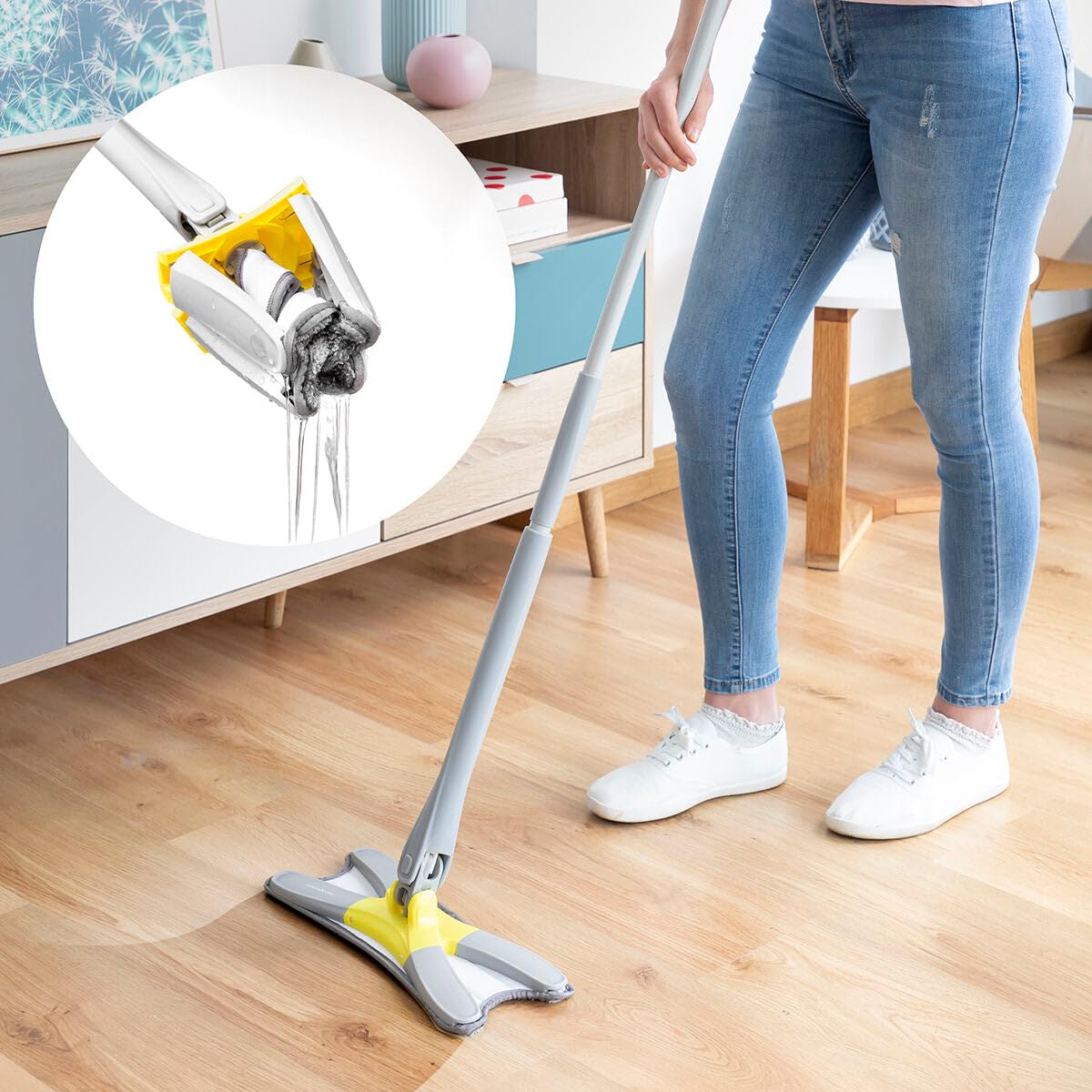 InnovaGoods 06033D1200 - Mikrošķiedras mops, pašpilošs, plastmasa, PA6, metāls, dzeltens, 140 cm