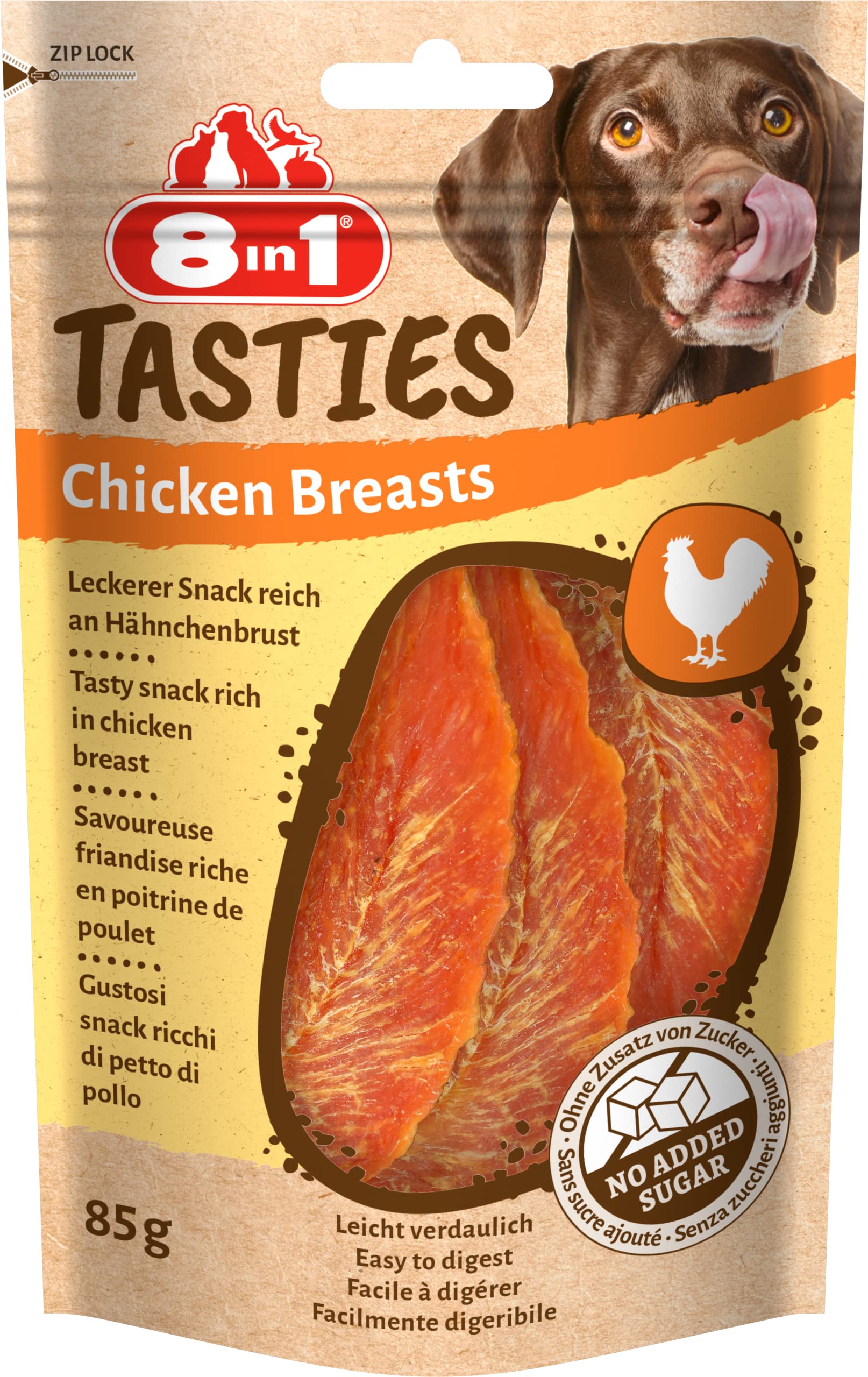 TASTIES 8in1 - Gardas vistas filejas kārumi pieaugušiem suņiem, ar augstu olbaltumvielu saturu 85g