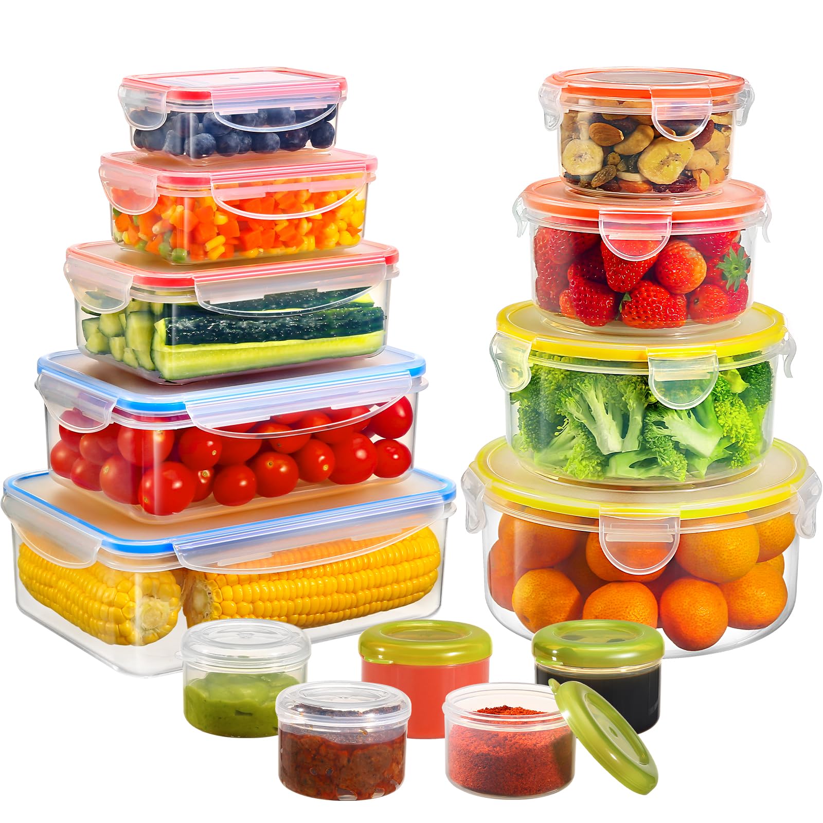 YASHE SE-28PCS - Uzglabāšanas trauki bez BPA plastmasas ēdiena konteineri virtuvei ar vāku