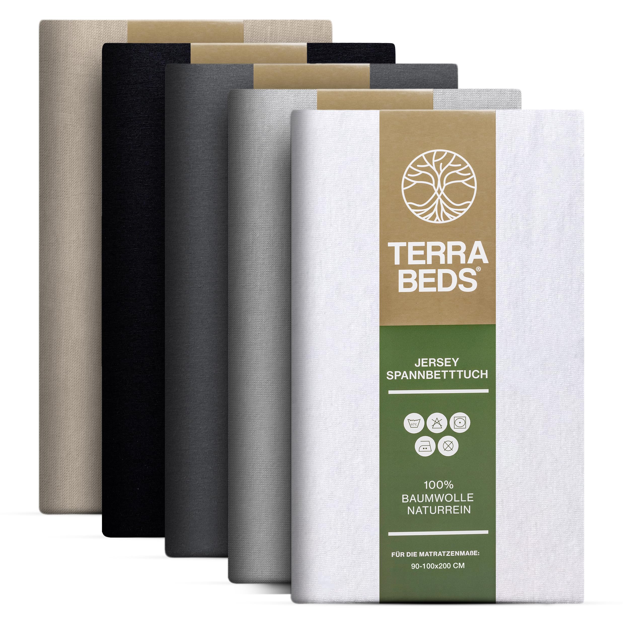 Terra Beds Premium - Kokvilnas palags ar gumiju Jersey Gultasveļa ar Oeko-TEX Sertifikātu, 90-100x200 cm, Bēša
