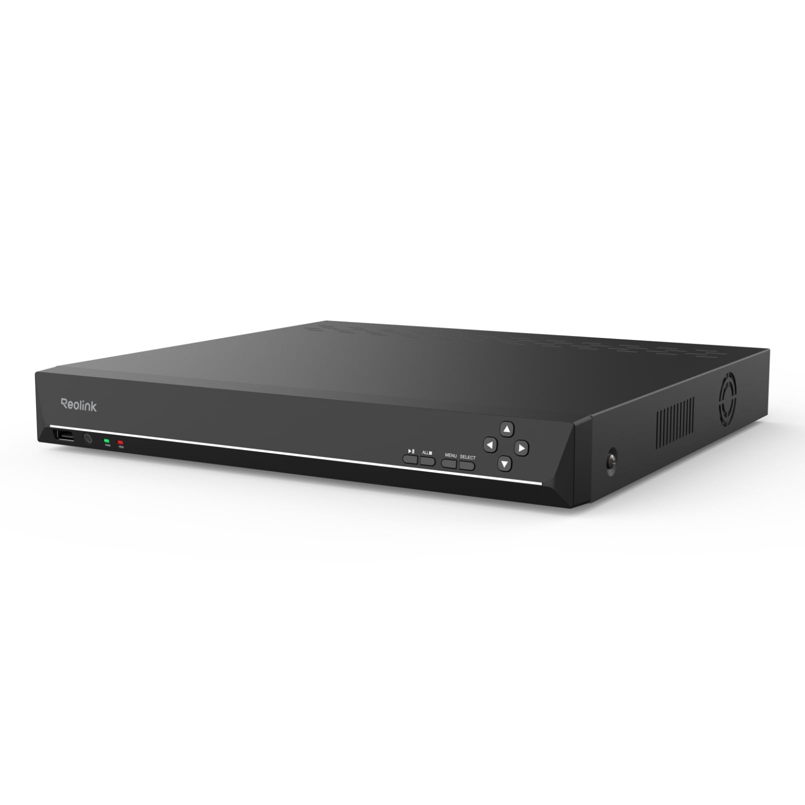 Reolink NVR RLN36 - 36 kanālu CCTV novērošanas kameru sistēma, 3 cietā diska sloti, cietais disks nav iekļauts. Atbalsta 16MP/12MP/4K/5MP/4MP HD IP kameras, iebūvēta O/I trauksmes sistēma