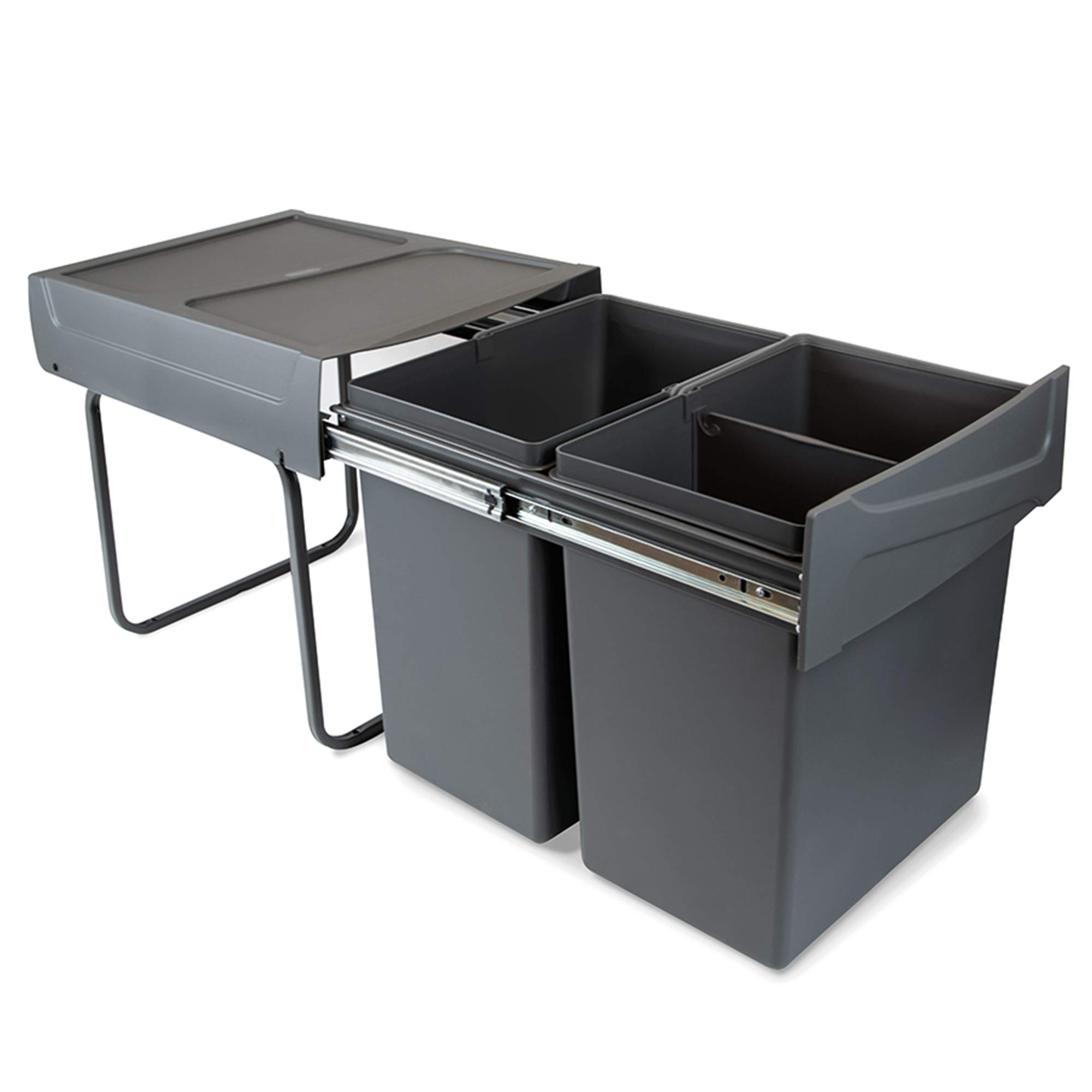 Emuca 8199423 - Virtuves atkritumu tvertnes, 2 tvertnes, 40 L, pelēks