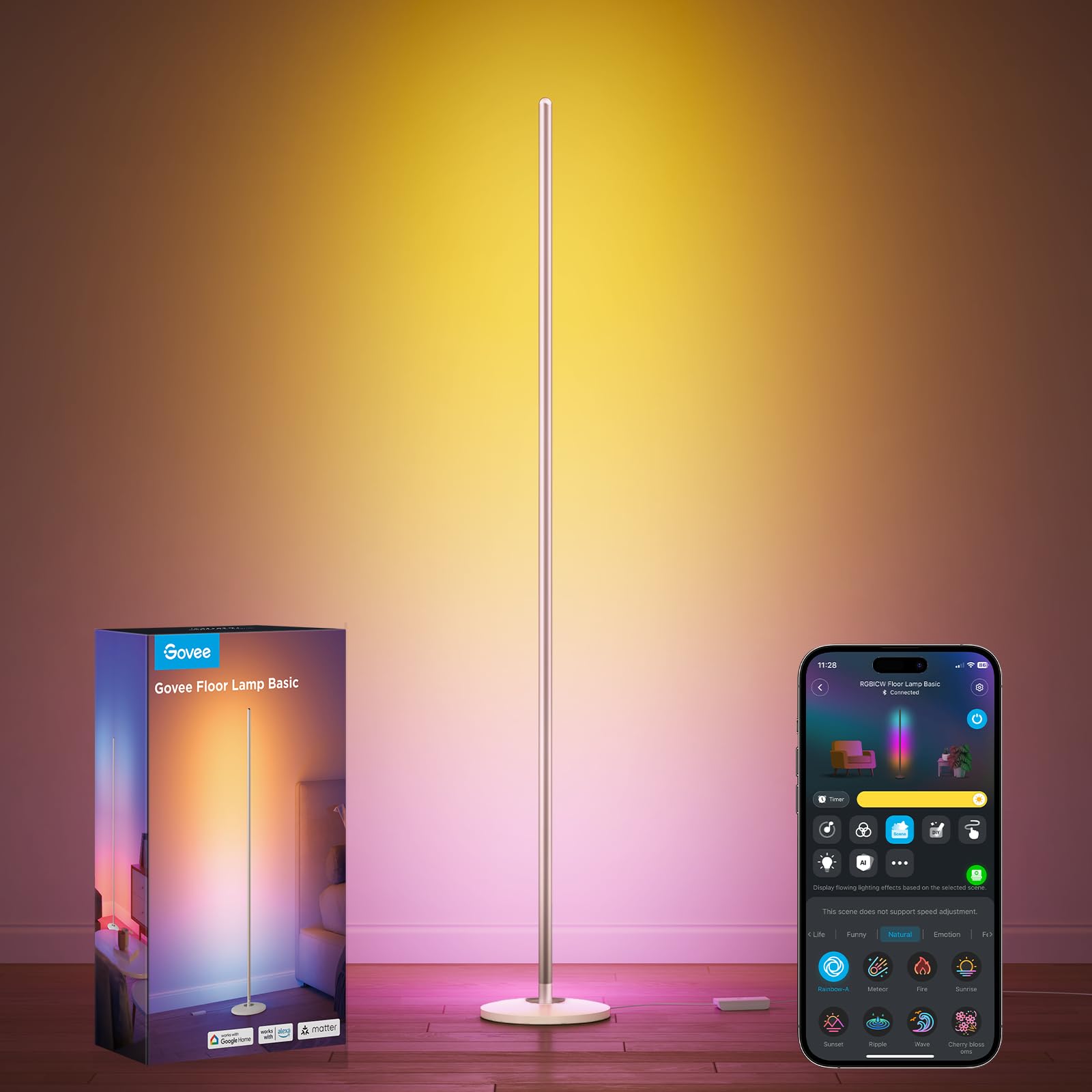 Govee RGBIC H6076 - LED grīdas lampa ar 1000lm, darbojas ar Matter un Alexa