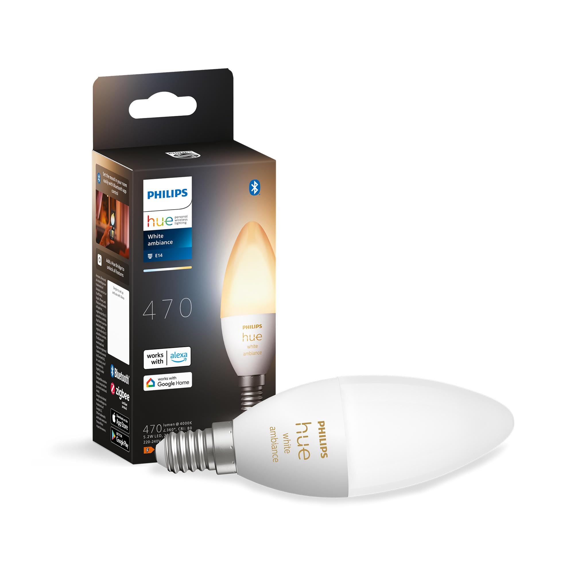 Philips Hue White Ambiance E14 - LED spuldze ar Bluetooth un App vadību