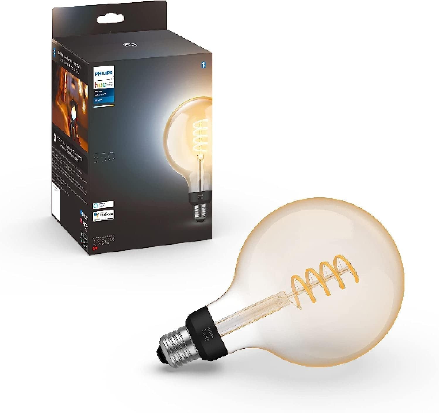 Philips Hue White E27 - LED retro stila kvēldiega spuldze, siltāks gaismas tonis, dimmējama, savienojama ar Amazon Alexa, G125, 550lm
