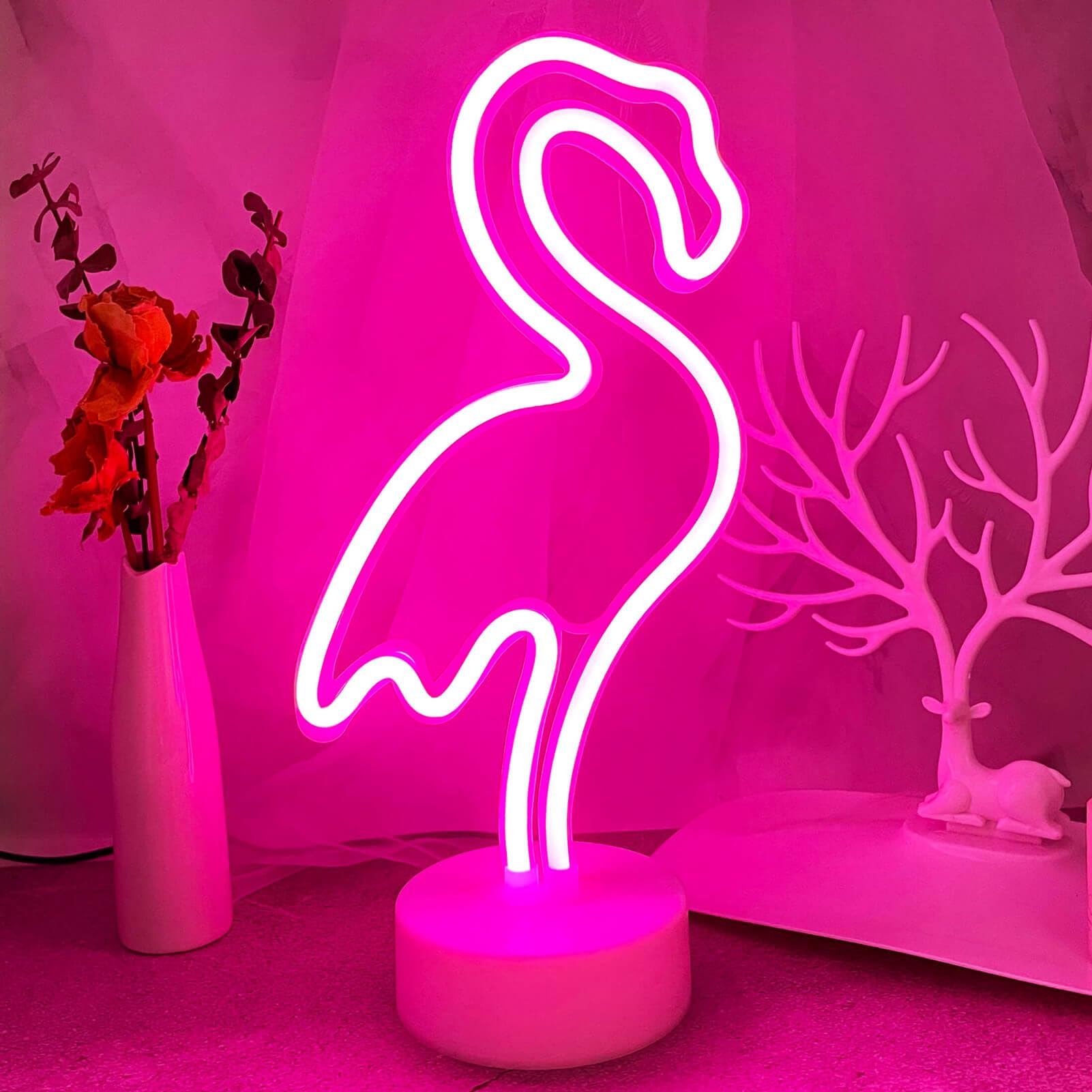 YIVIYAR PINH.Z002P - Flamingo neona gaismas zīme, naktslampiņa, USB/baterija, 12 cm x 15,5 cm x 32,5 cm